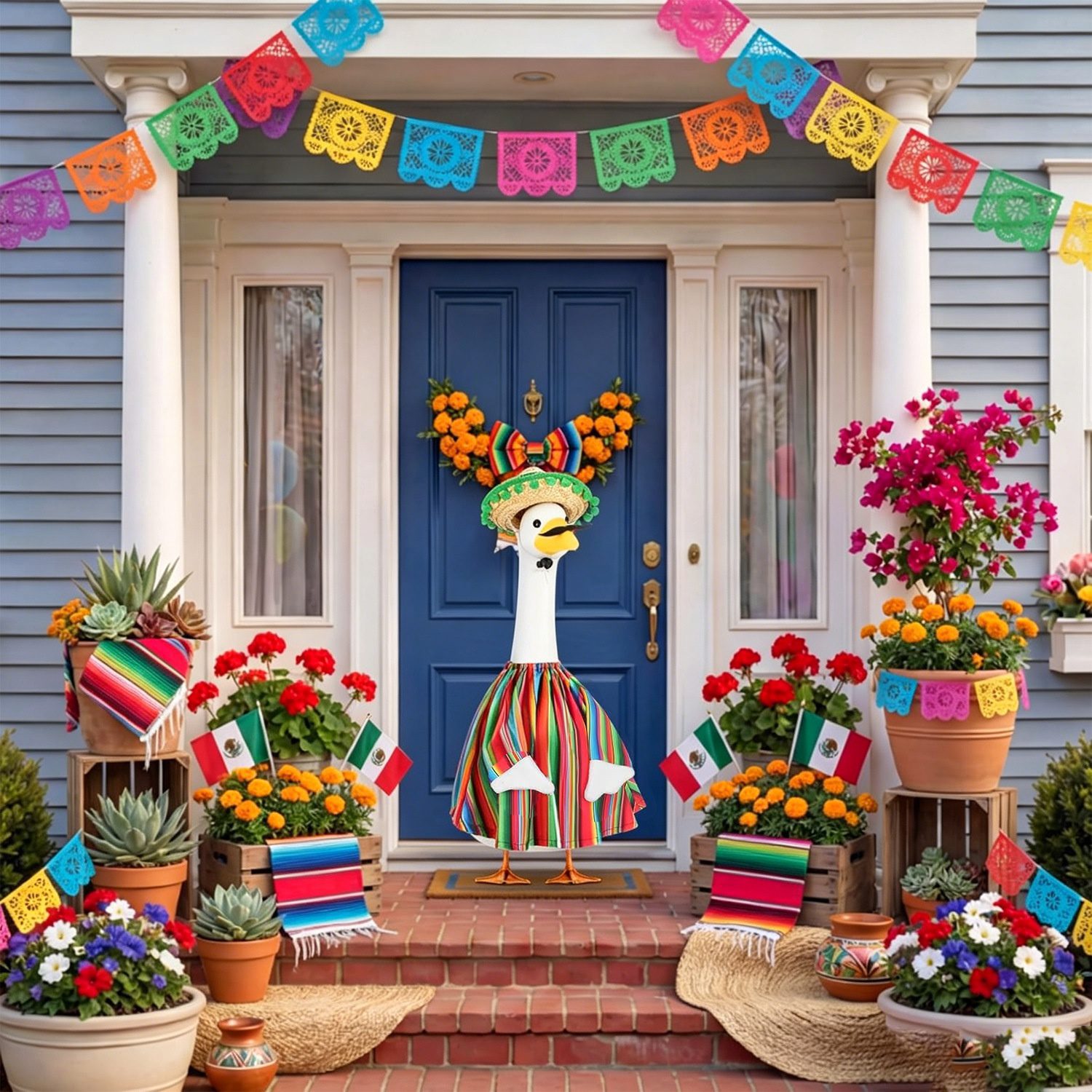 Mexican Carnival Porch Goose Cape Cloak Set with Hat & Glasses, Rural Style Animal Costume for Yard Goose Statue Decoration - Image 4
