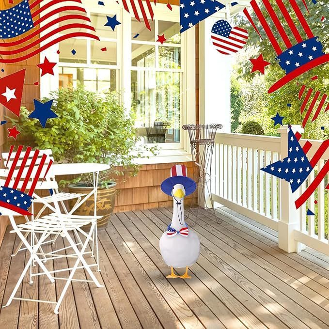 Independence Day Porch White Goose Costume Set, Hat Bow Tie & Scarf Party Accessory for Yard Goose Statue - Image 5