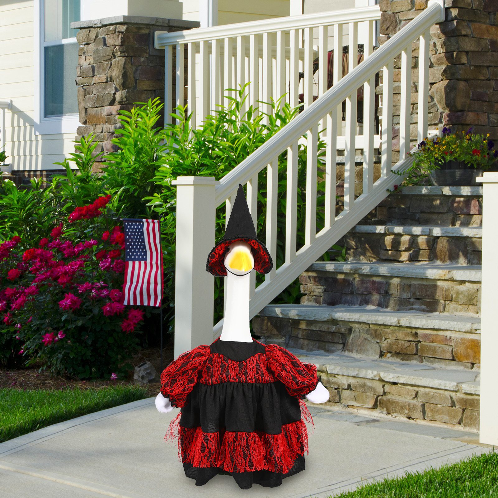 2026 New Red & Black Lace Porch Goose Costume, Halloween Themed Cloth Accessory Outfit for Lawn Goose Statue Decor - Image 5