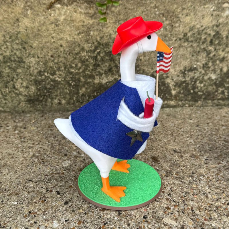 Patriotic Denim Costume with Adjustable Poseable Wings for 7 Inch Desktop Goose Doll, Goose Figurine Not Included - Image 5