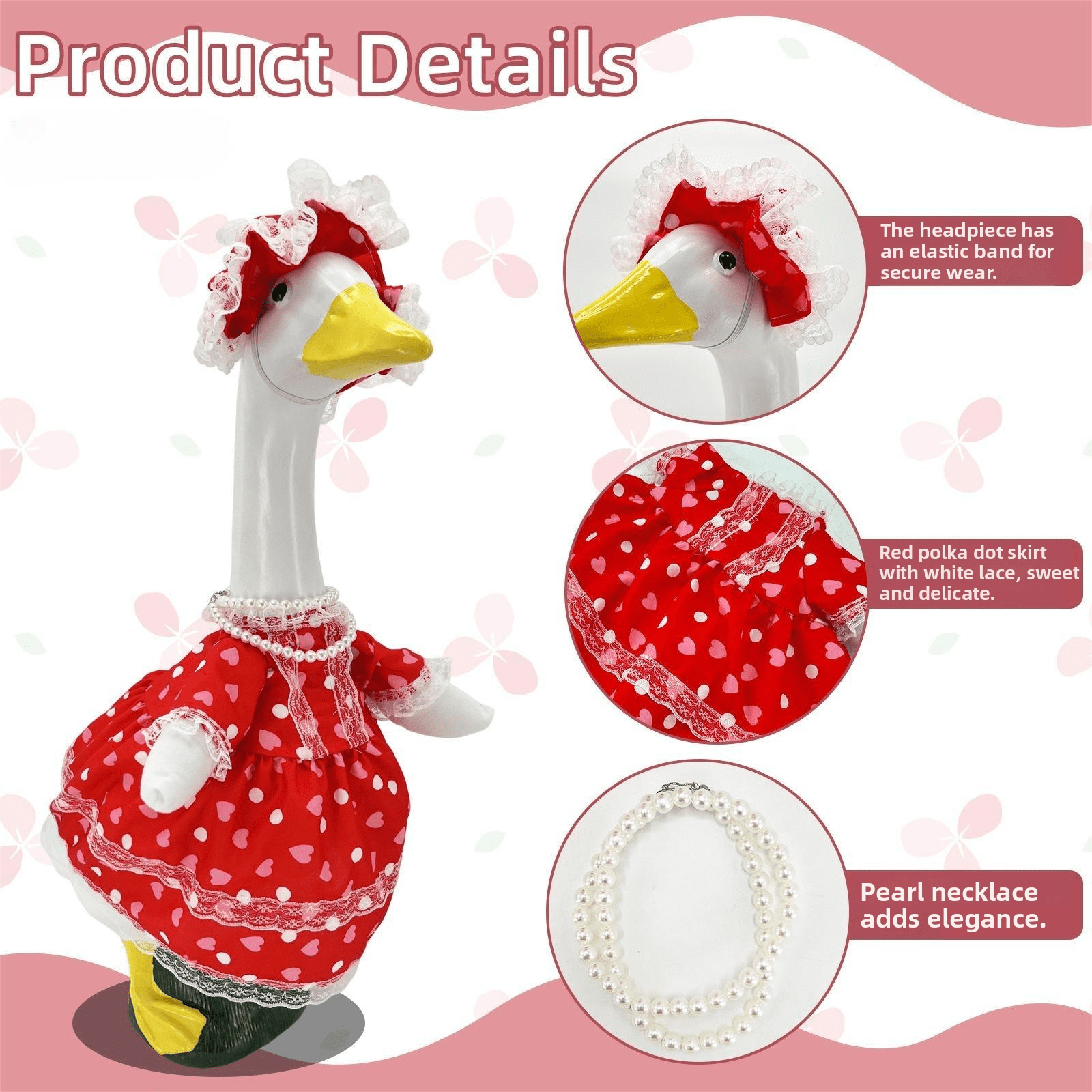 New Princess Lolita Porch Goose Costume Set, Sweet Heart Pattern 3-Piece Goose Dress for Lawn & Garden Yard Decoration - Image 5