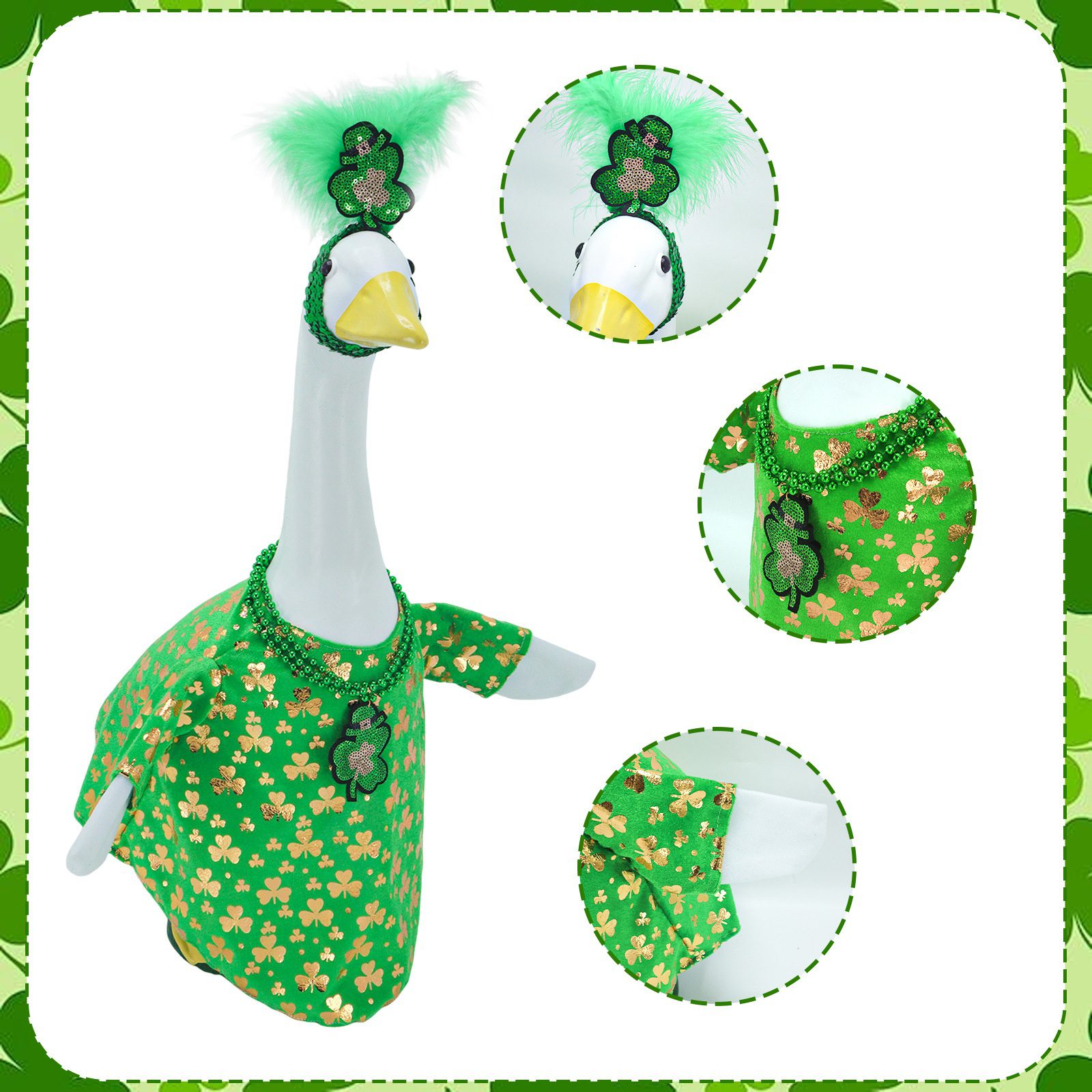 Irish Four-Leaf Clover Porch Goose Costume, Summer Garden Yard Statue Decor Outfit Set - Image 4