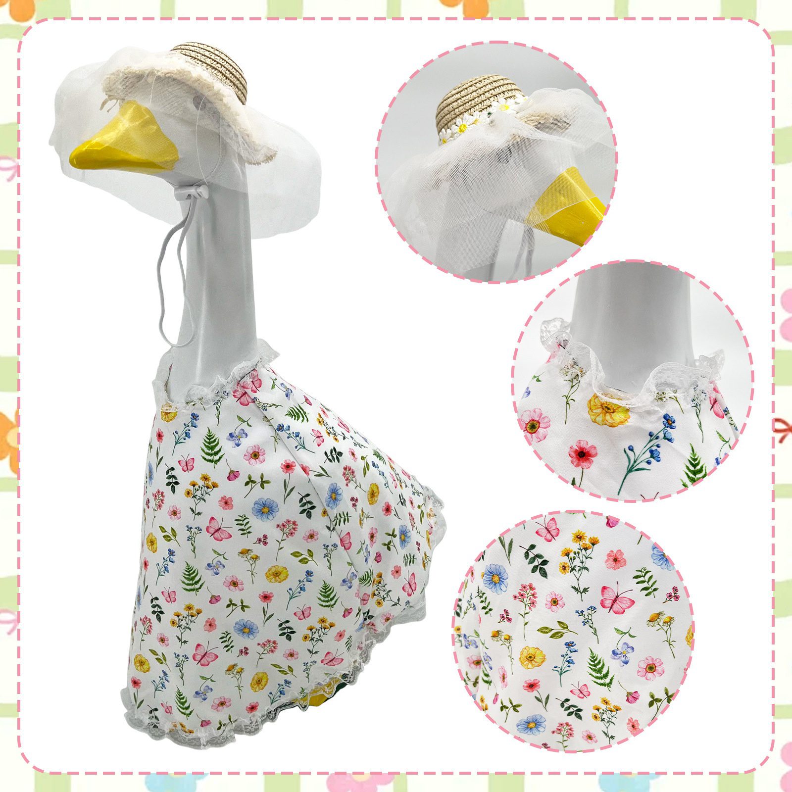 New Pastoral Style Porch Goose Costume Set with Floral & Sunflower Outfit plus Hat, 23 Inch Large Goose Garden Yard Decor Outfit - Image 4