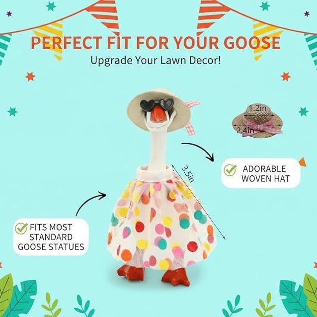 7 Inch Mini Porch Goose Polka Dot Birthday Costume Set, Adjustable Cute Birthday Outfit for Desk Goose Statue Decoration - Image 3