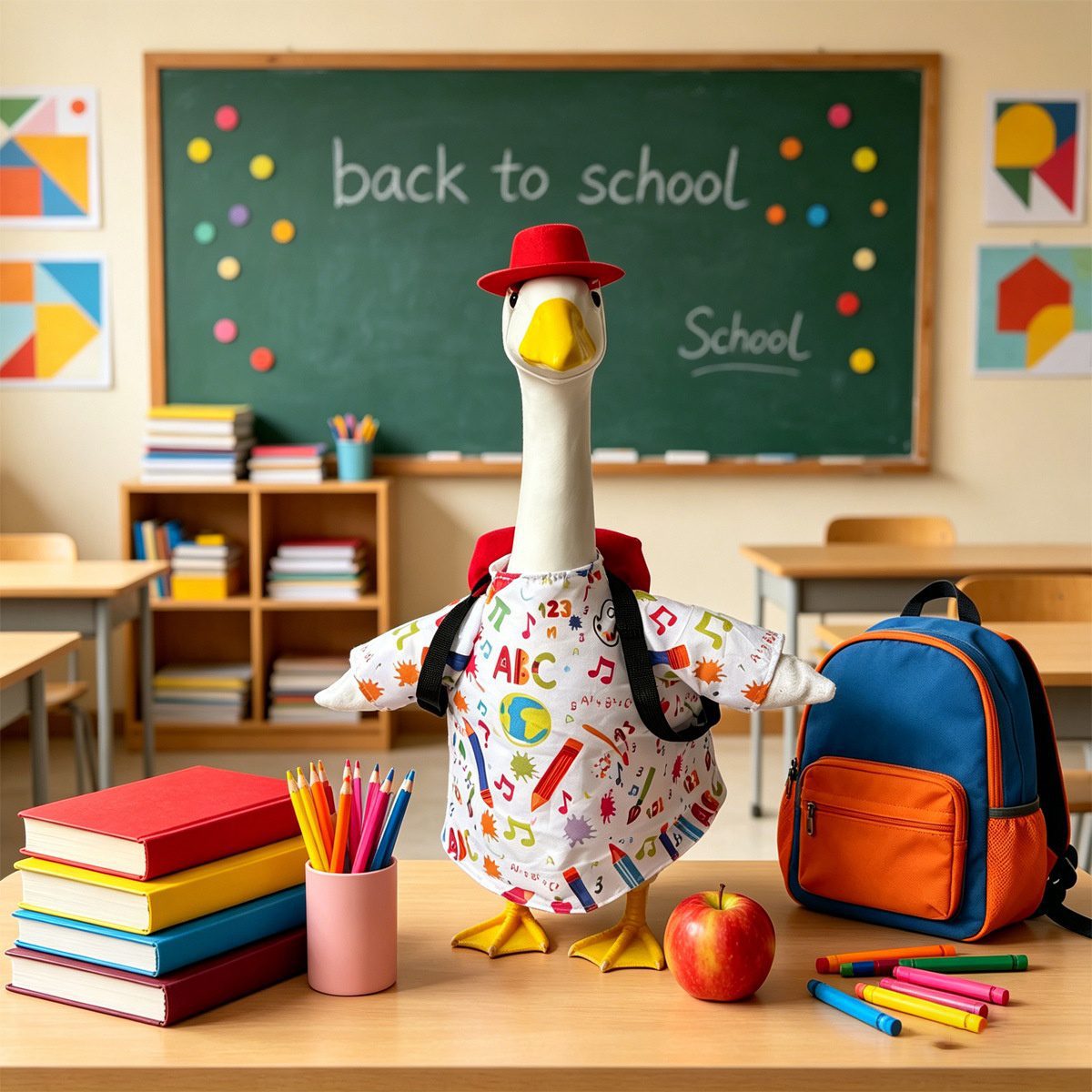 New Creative Back-to-School 3-Piece Porch Goose Costume Set, Sporty Cartoon Outfit for Large White Yard Goose Statue Home Front Door Decor - Image 4