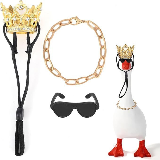 INS Style Mini Desk Goose Crown Hat & Tulle Skirt Set, Heart Necklace Costume for Small Goose Statue Valentine??s Day Pet Decor - Image 4