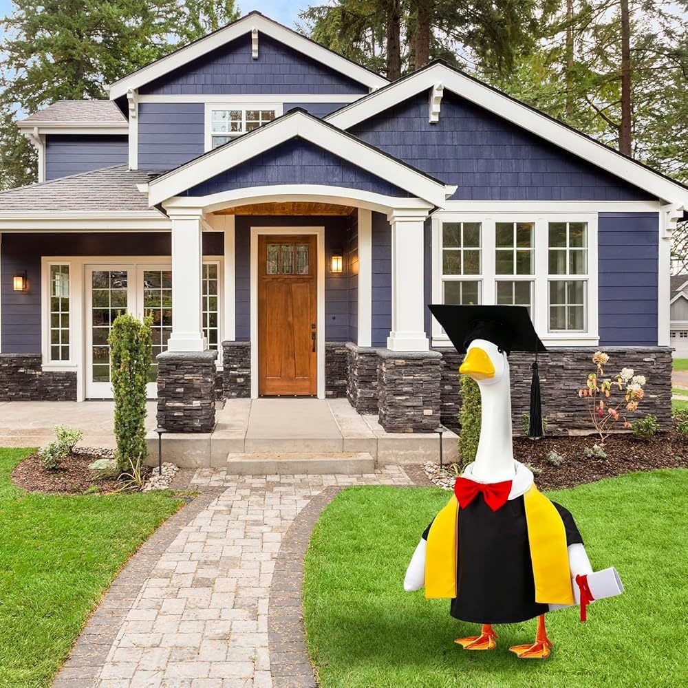 Graduation Doctor Cap Costume Set for 23 Inch Porch Goose, 5-Piece Black Outfit for Graduation Party Lawn Statue Decor - Image 4