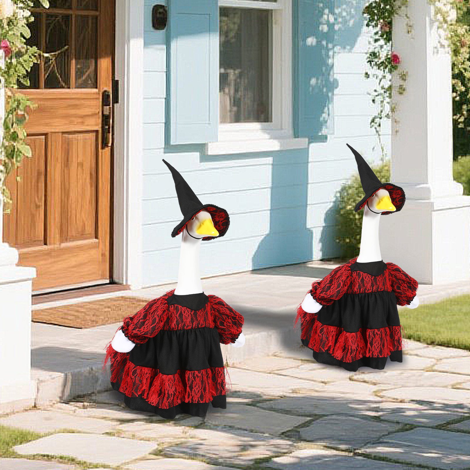 2026 New Red & Black Lace Porch Goose Costume, Halloween Themed Cloth Accessory Outfit for Lawn Goose Statue Decor - Image 4