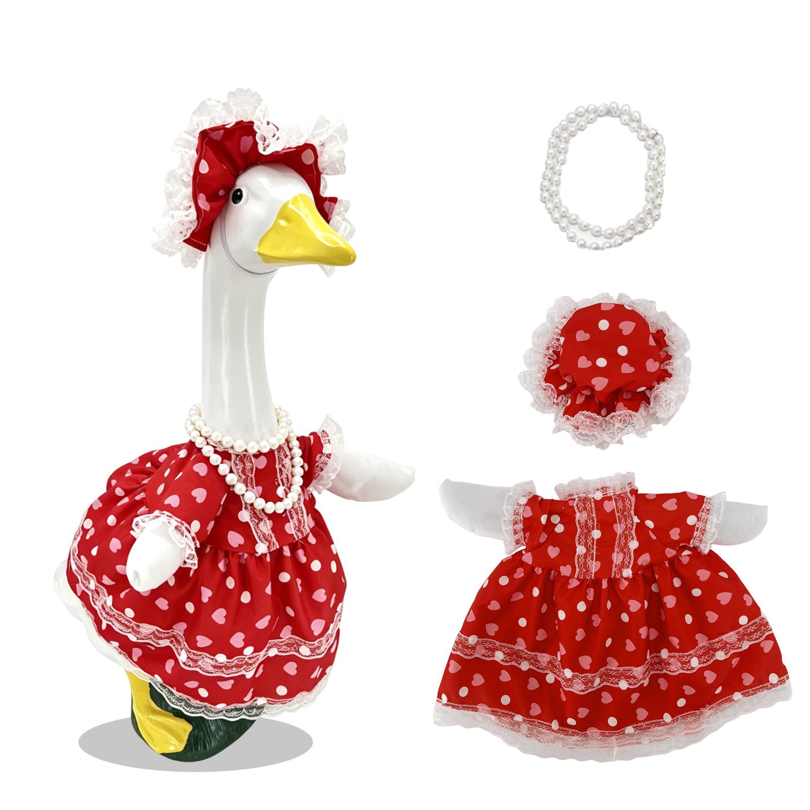 New Princess Lolita Porch Goose Costume Set, Sweet Heart Pattern 3-Piece Goose Dress for Lawn & Garden Yard Decoration - Image 3
