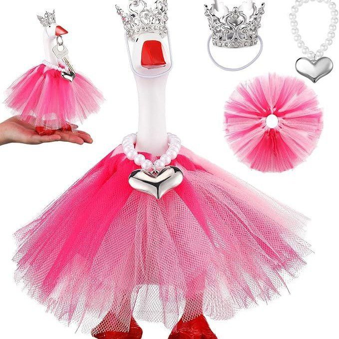 INS Style Mini Desk Goose Crown Hat & Tulle Skirt Set, Heart Necklace Costume for Small Goose Statue Valentine??s Day Pet Decor - Image 3
