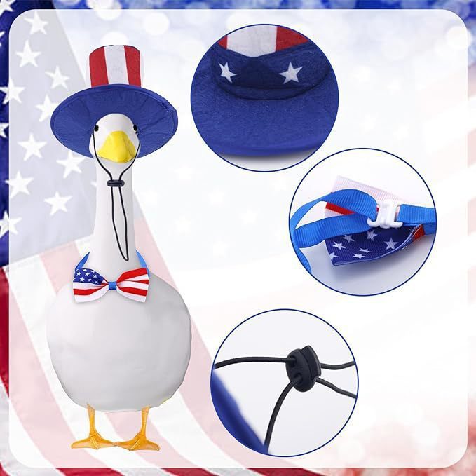 Independence Day Porch White Goose Costume Set, Hat Bow Tie & Scarf Party Accessory for Yard Goose Statue - Image 3