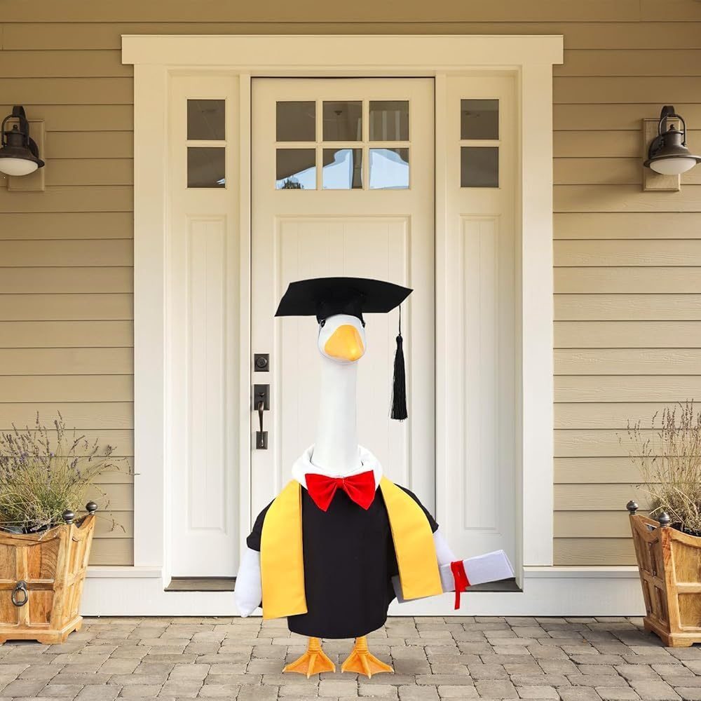 Graduation Doctor Cap Costume Set for 23 Inch Porch Goose, 5-Piece Black Outfit for Graduation Party Lawn Statue Decor - Image 3