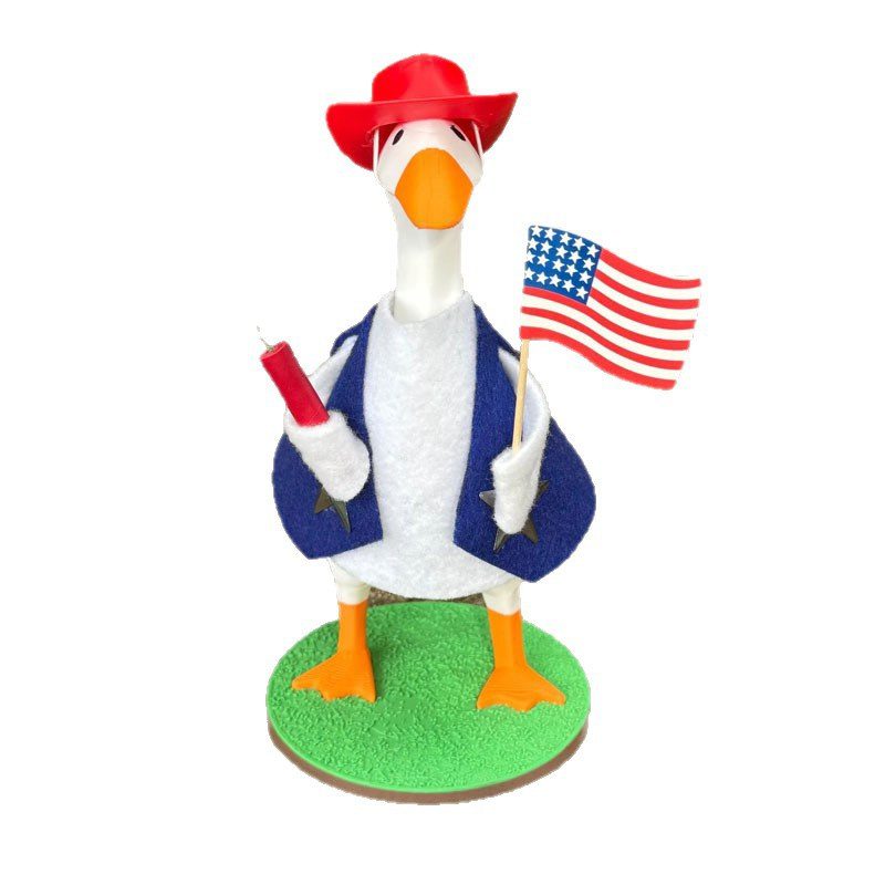 Patriotic Denim Costume with Adjustable Poseable Wings for 7 Inch Desktop Goose Doll, Goose Figurine Not Included - Image 3
