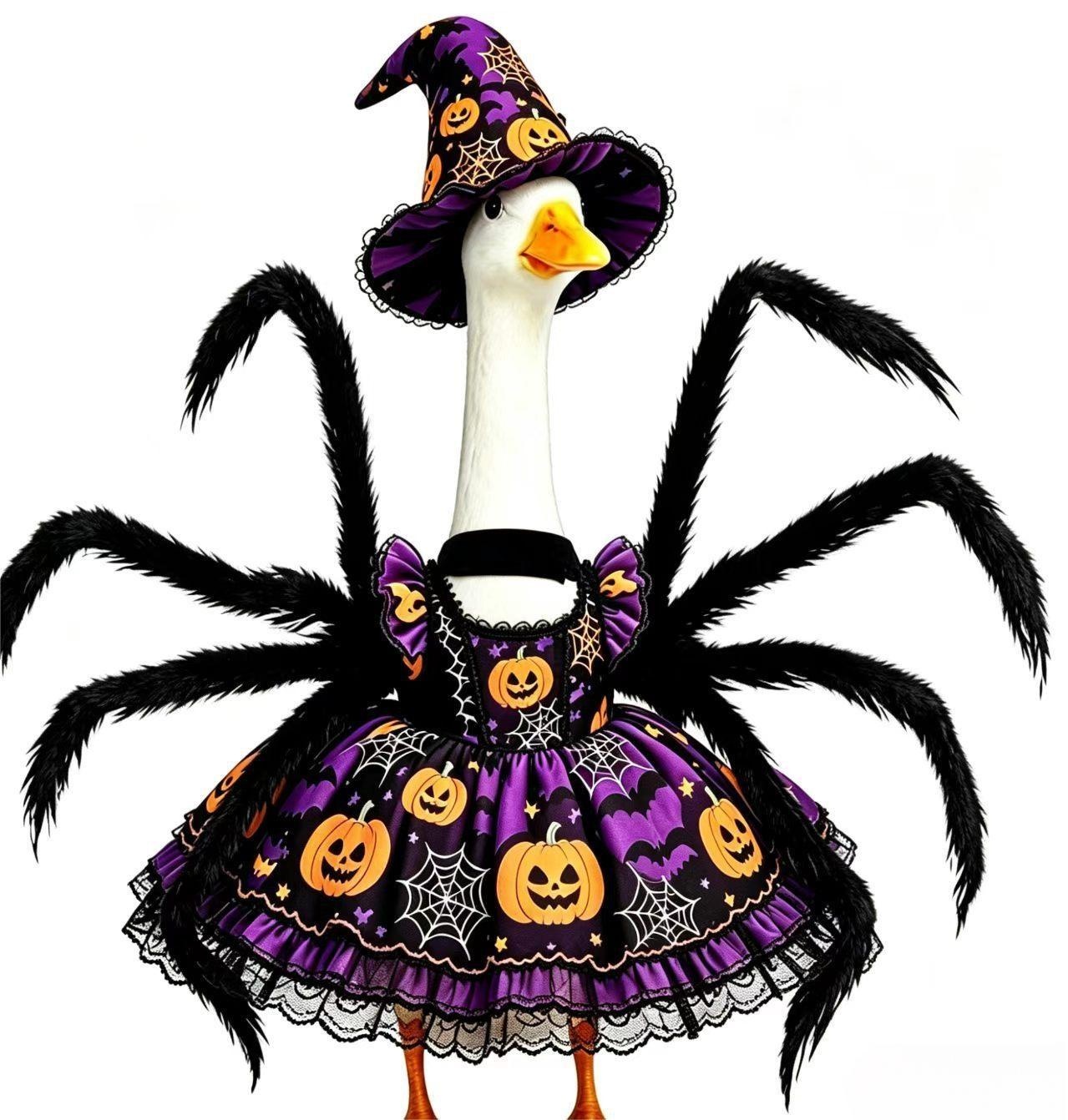 Casual Spider Themed Porch Goose Skirt, 23 Inch All-Season Halloween Goose Costume Set with Hat