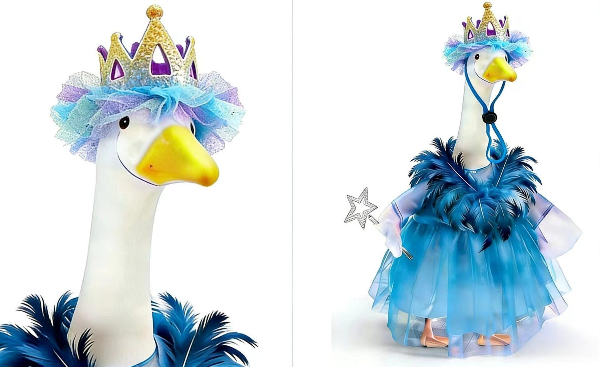 Casual Royal Blue Feather Tulle Tutu Skirt for 23 Inch Porch Goose Statue, All-Season Princess Outfit for Birthday & Baby Shower - Image 2
