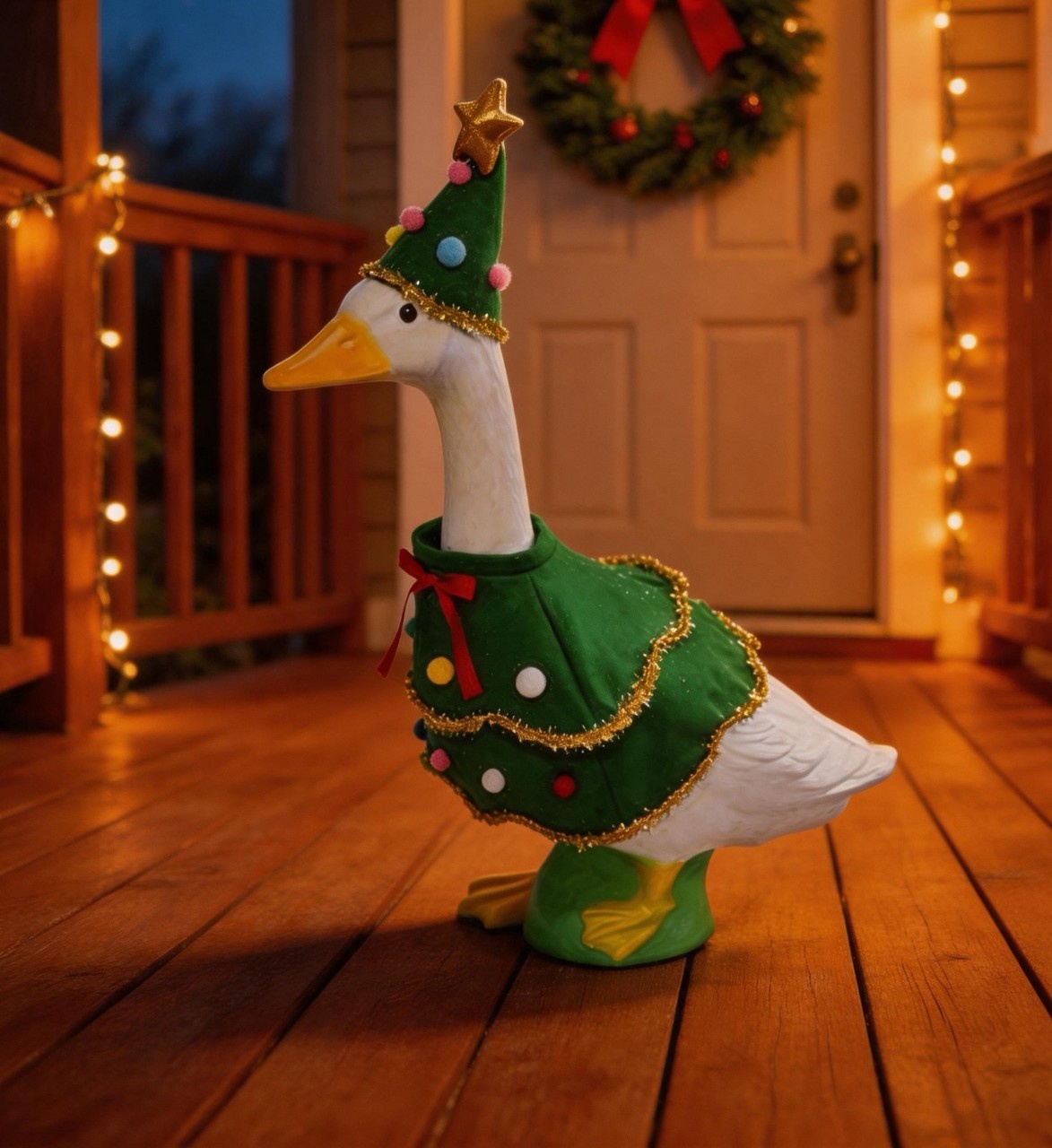 Handmade Dark Green Neoclassical Christmas Tree Skirt Goose Costume, 23 Inch Woven Fabric Porch & Lawn Goose Statue Decor Outfit