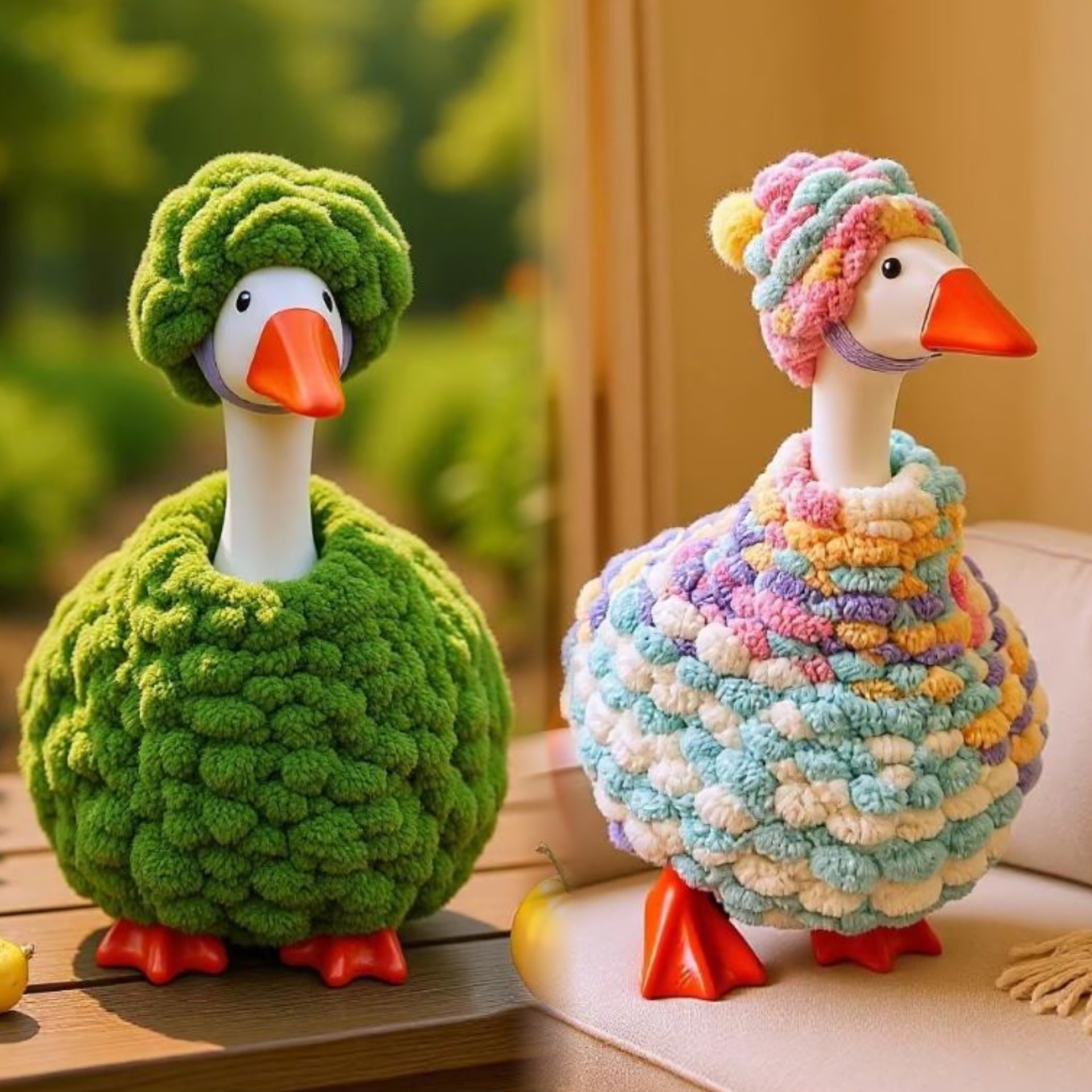 Hand Knitted Colorful Yarn Outfit for Porch Goose Statues, Soft Plush Knit Clothes Fit 7 Inch & 23 Inch Yard Goose Figurines