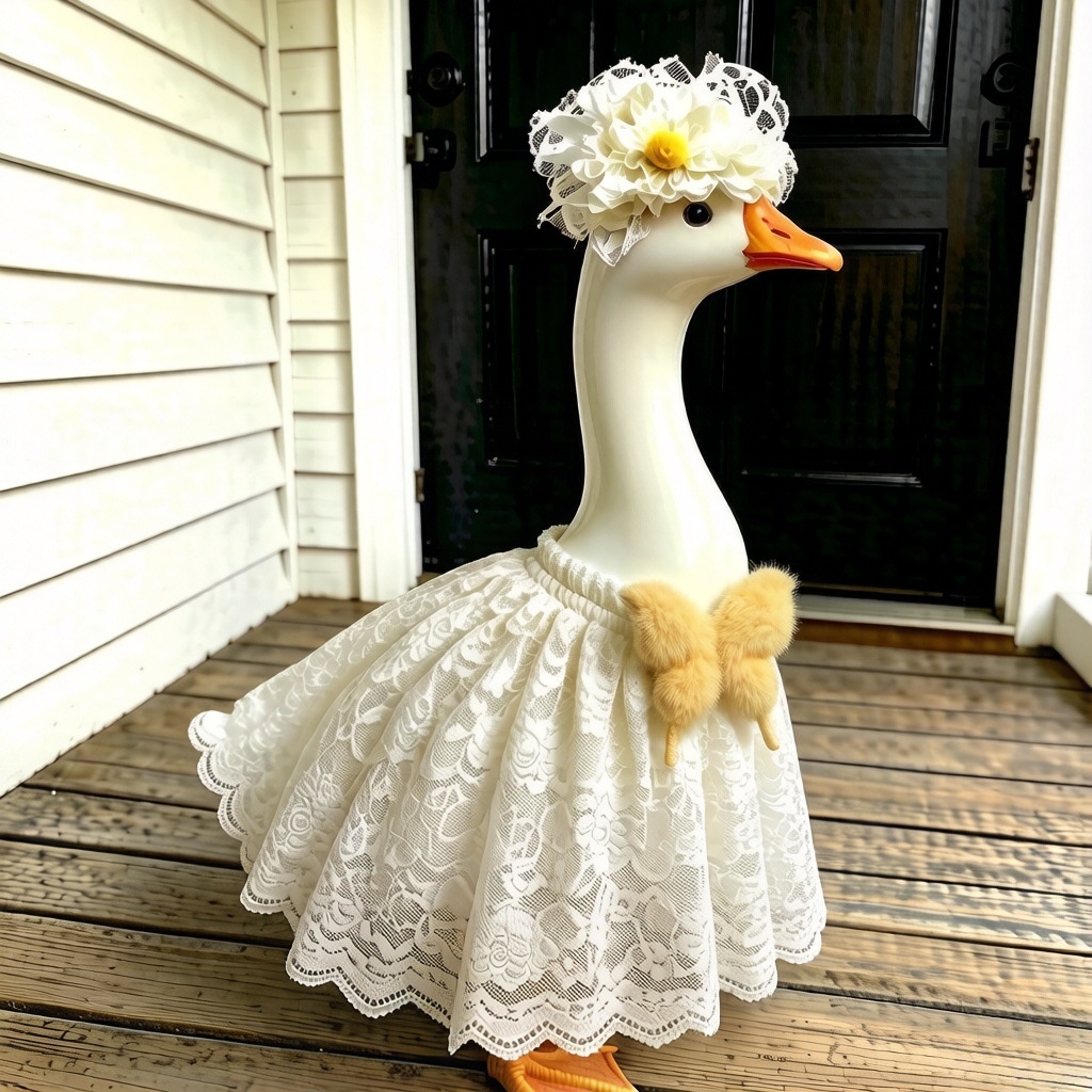 Princess Series White Wedding Gown Outfit for Porch Goose Statues, Cloth Dress Fits 7 Inch & 23 Inch Yard Goose Figurines