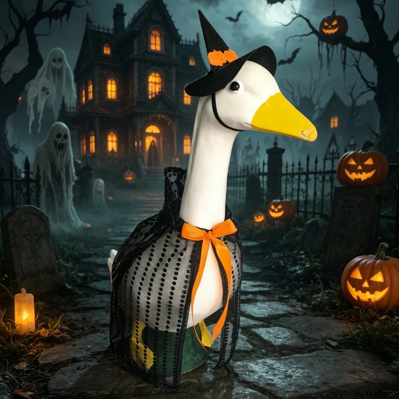 Funny Series Halloween Vampire Bat Cape Costume for 23 Inch Porch Goose Statues, Spooky Party Decor Outfit