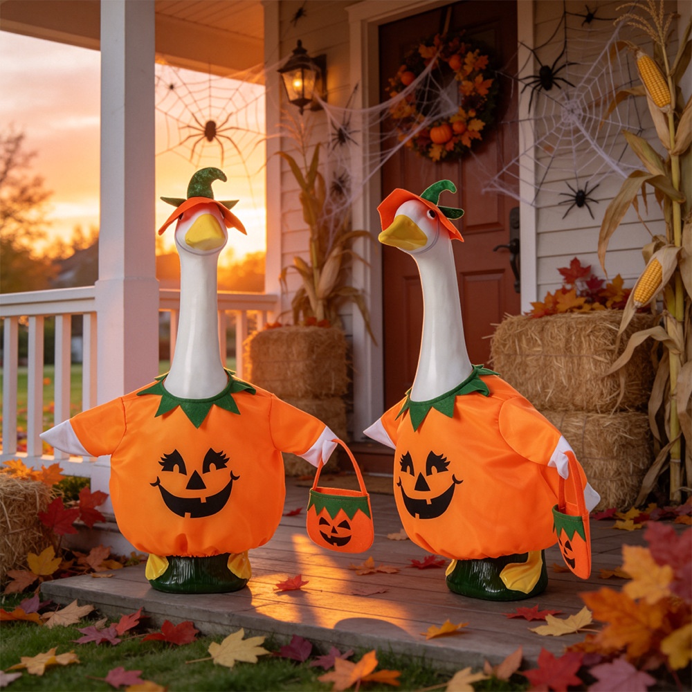 European Style Halloween Pumpkin Costume, All-Season Transform Outfit for 23 Inch Porch Goose Statue