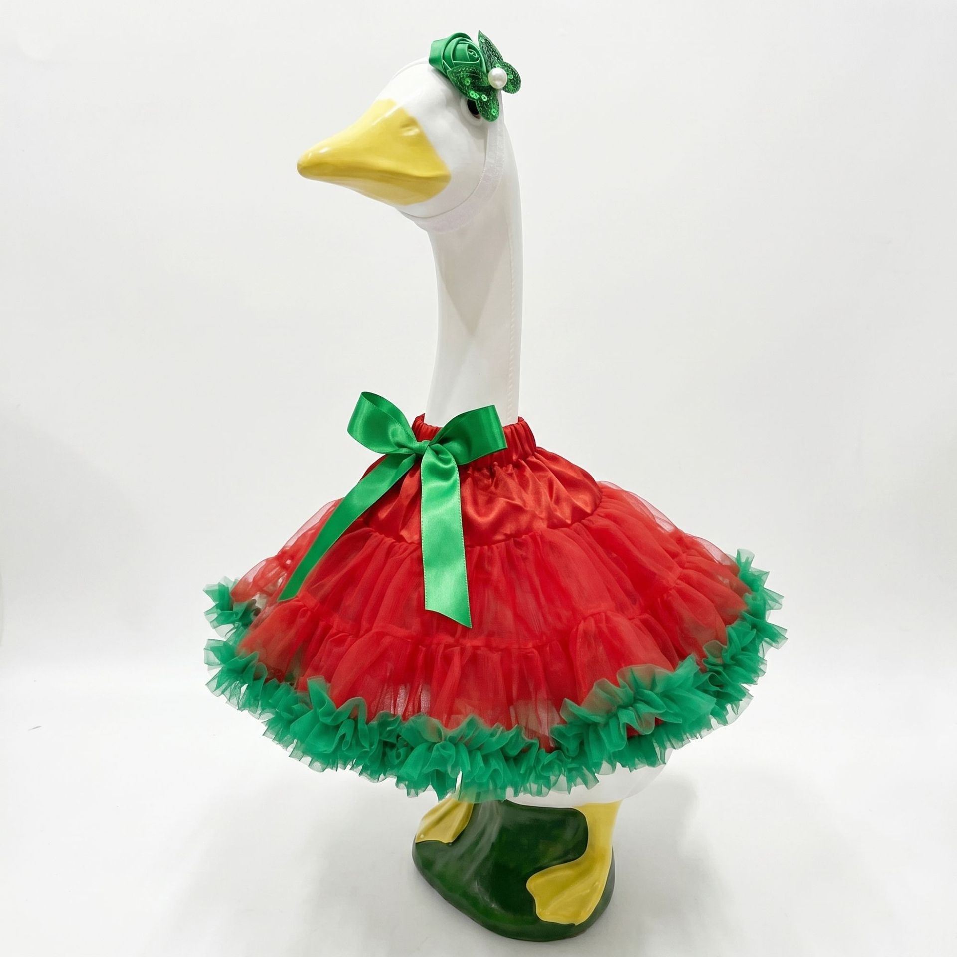 23 Inch Porch Goose Tulle Skirt Outfit, Red Tutu Dress Set with Headpiece for Yard Lawn Goose Statue Garden Decor