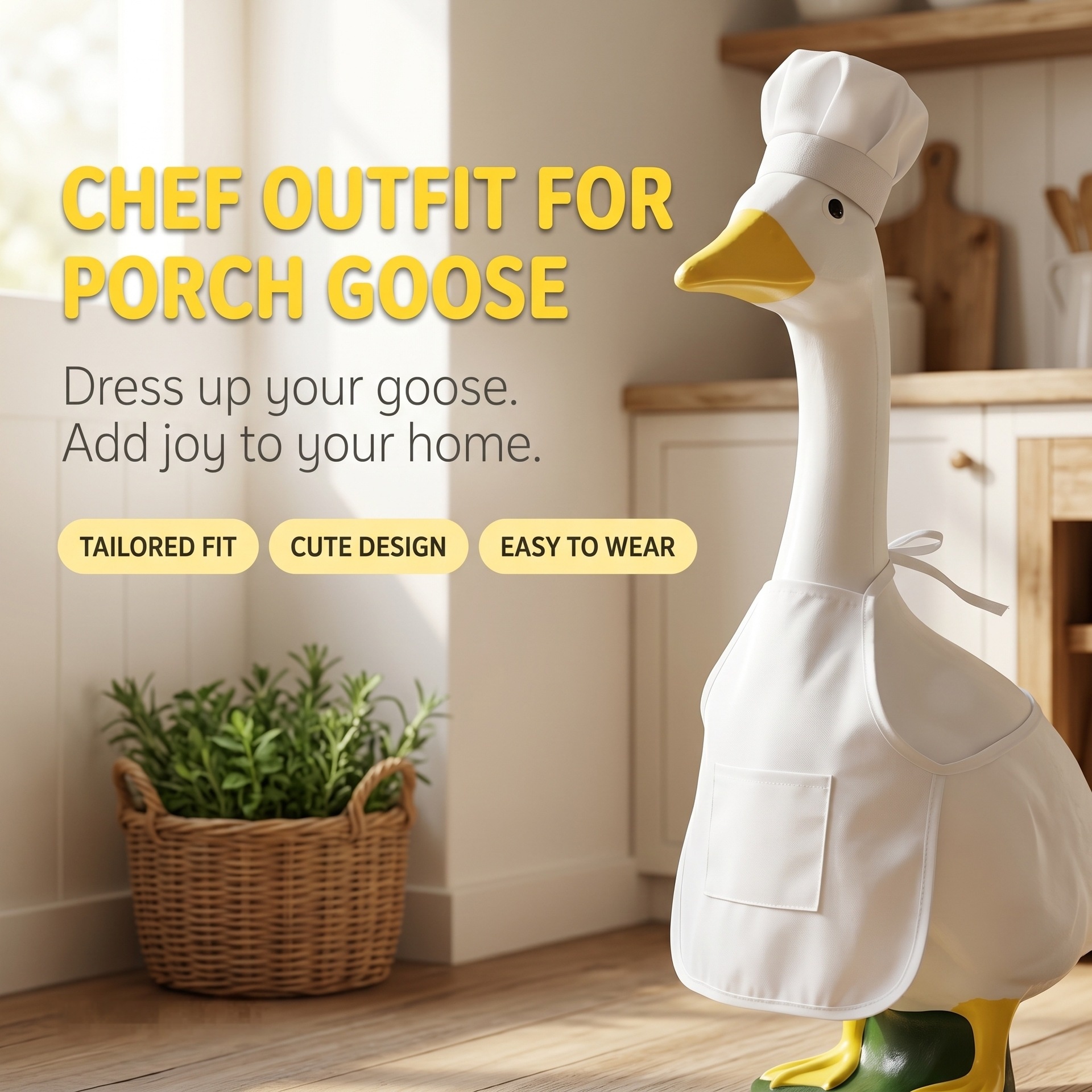 Chef Costume Set for 23 Inch Porch Goose Statues, Hat & Apron Garden Lawn Goose Decor Outfit