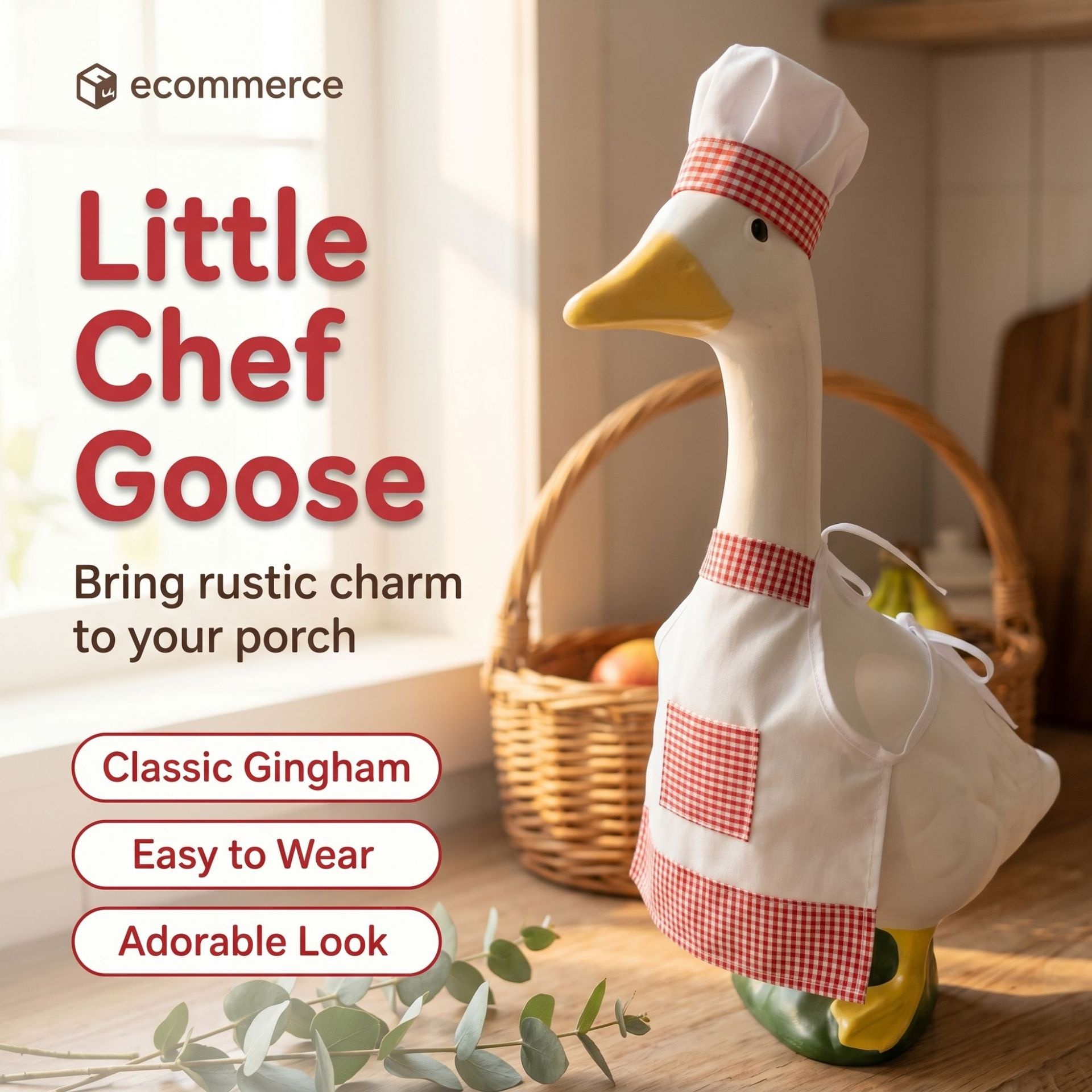 Chef Costume Set for 23 Inch Porch Goose Statues, Hat & Apron Art Outfit for Garden Lawn Goose Yard Decor