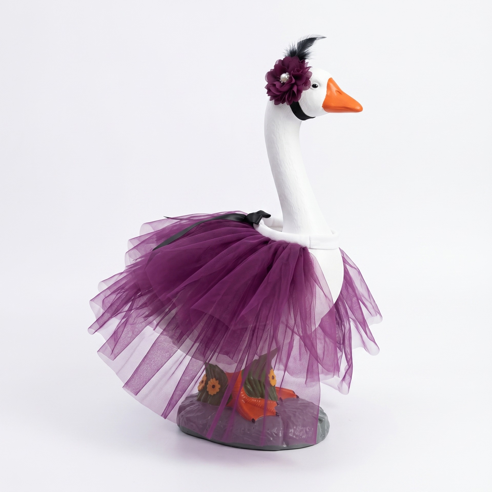 23 Inch Porch Goose Tulle Tutu Skirt Set, Headband & Gauze Dress Outfit for Garden Lawn Goose Statue Decor