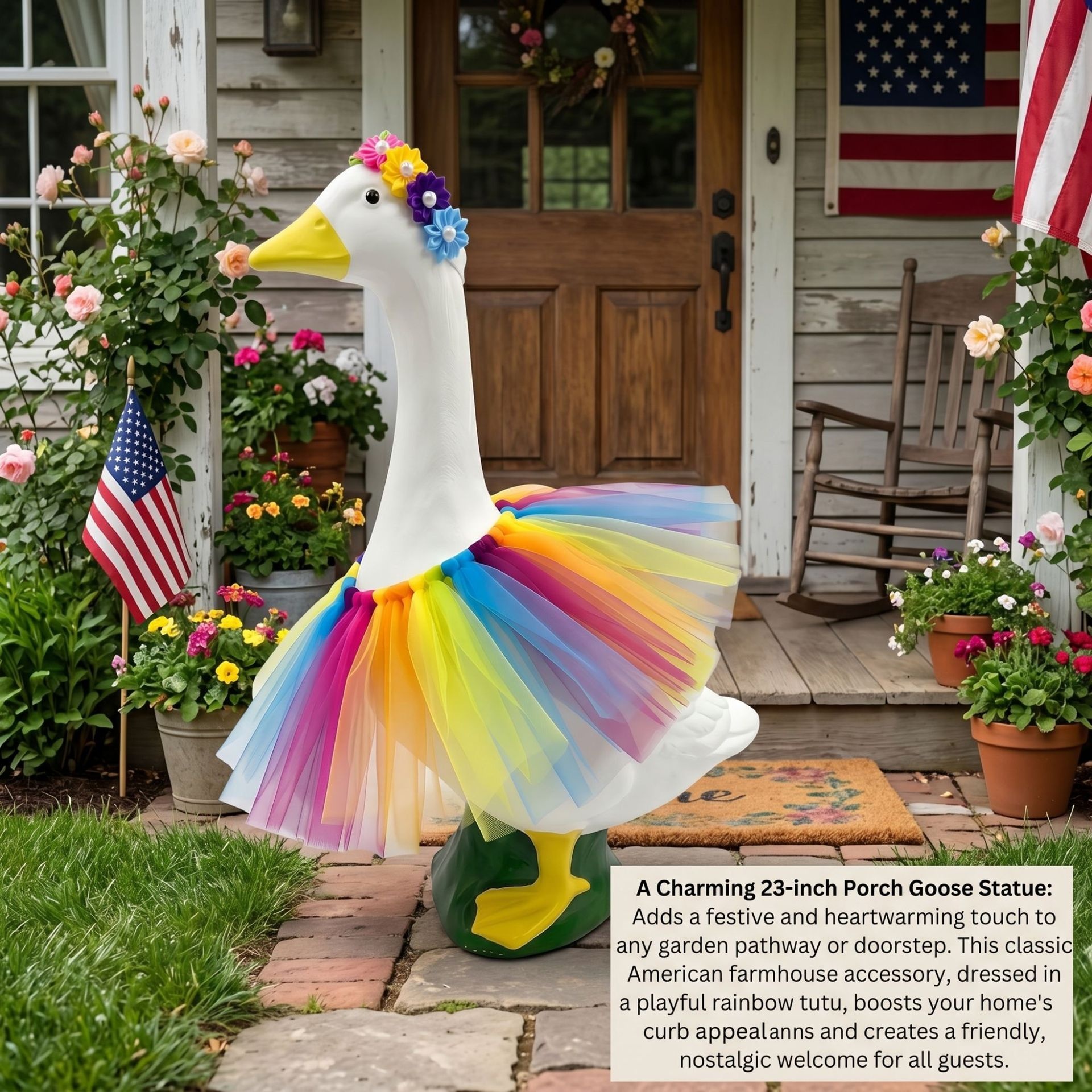 One-Size Tutu Skirt Costume Set for 17-23 Inch Porch Goose Statues, Headpiece & Fluffy Tulle Dress for Garden Lawn Yard Decor