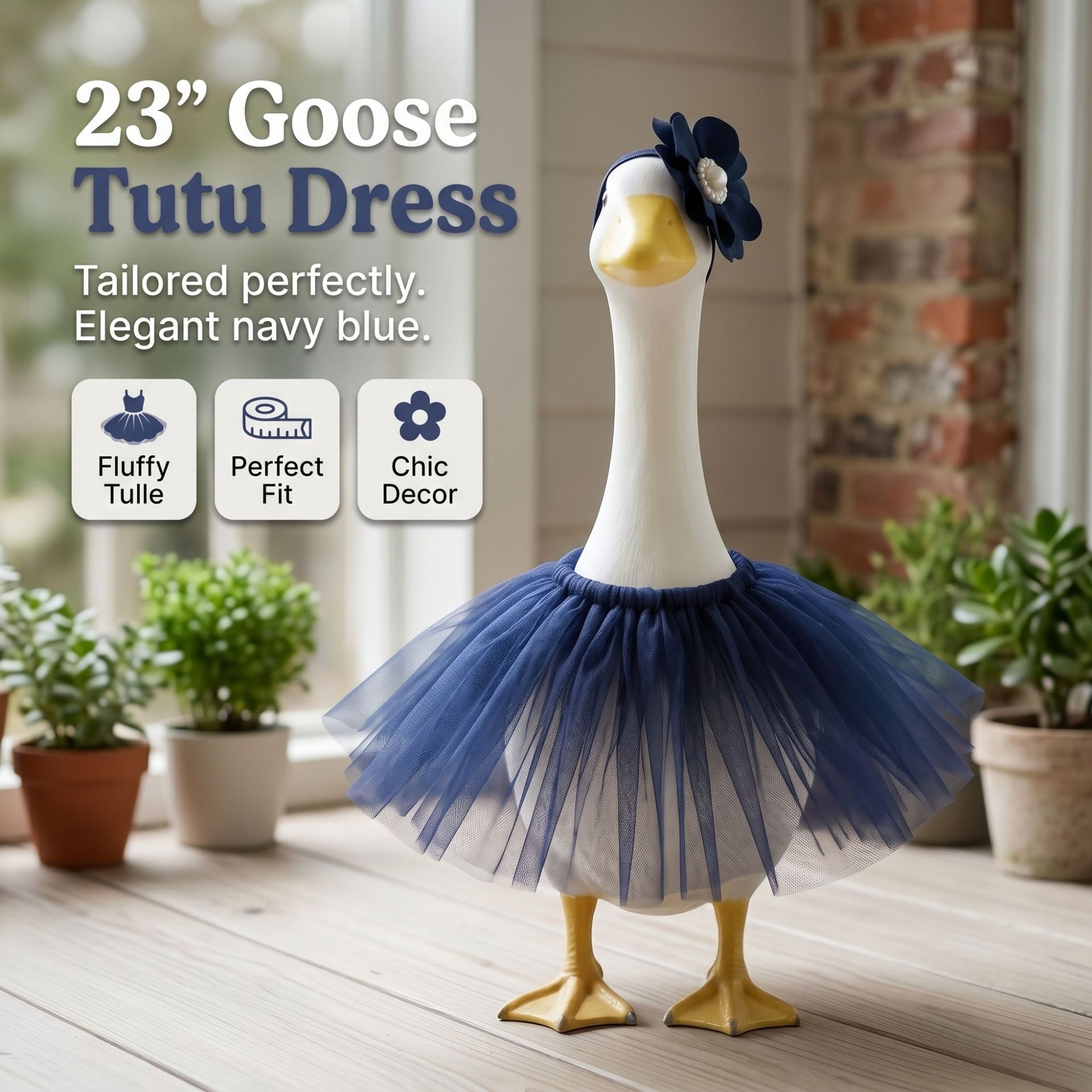 23 Inch Porch Goose Tulle Tutu Skirt Set, Matching Headpiece & Fluffy Gauze Outfit for Garden Lawn Yard Goose Statue Decor