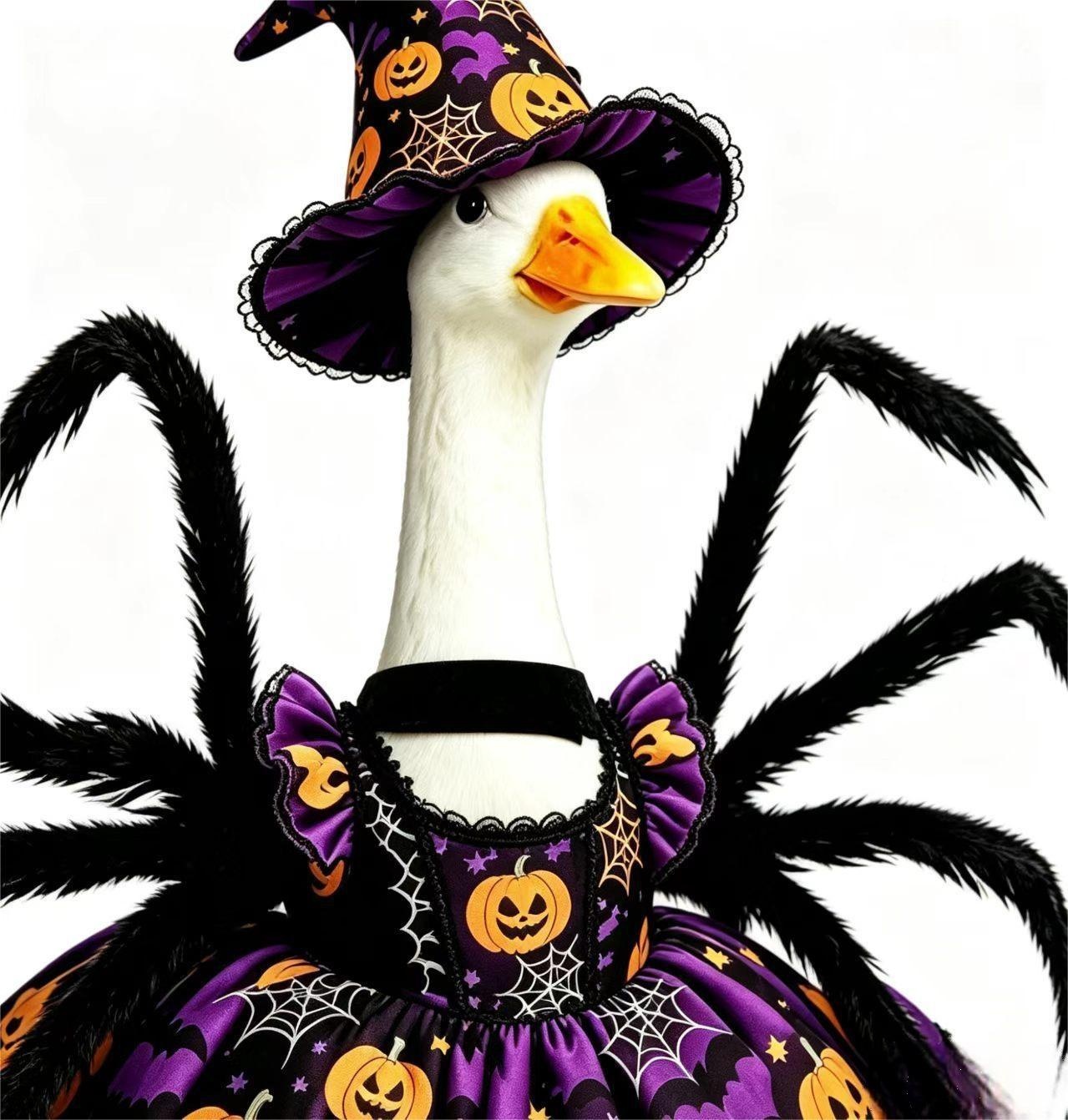 Casual Spider Themed Porch Goose Skirt, 23 Inch All-Season Halloween Goose Costume Set with Hat - Image 2