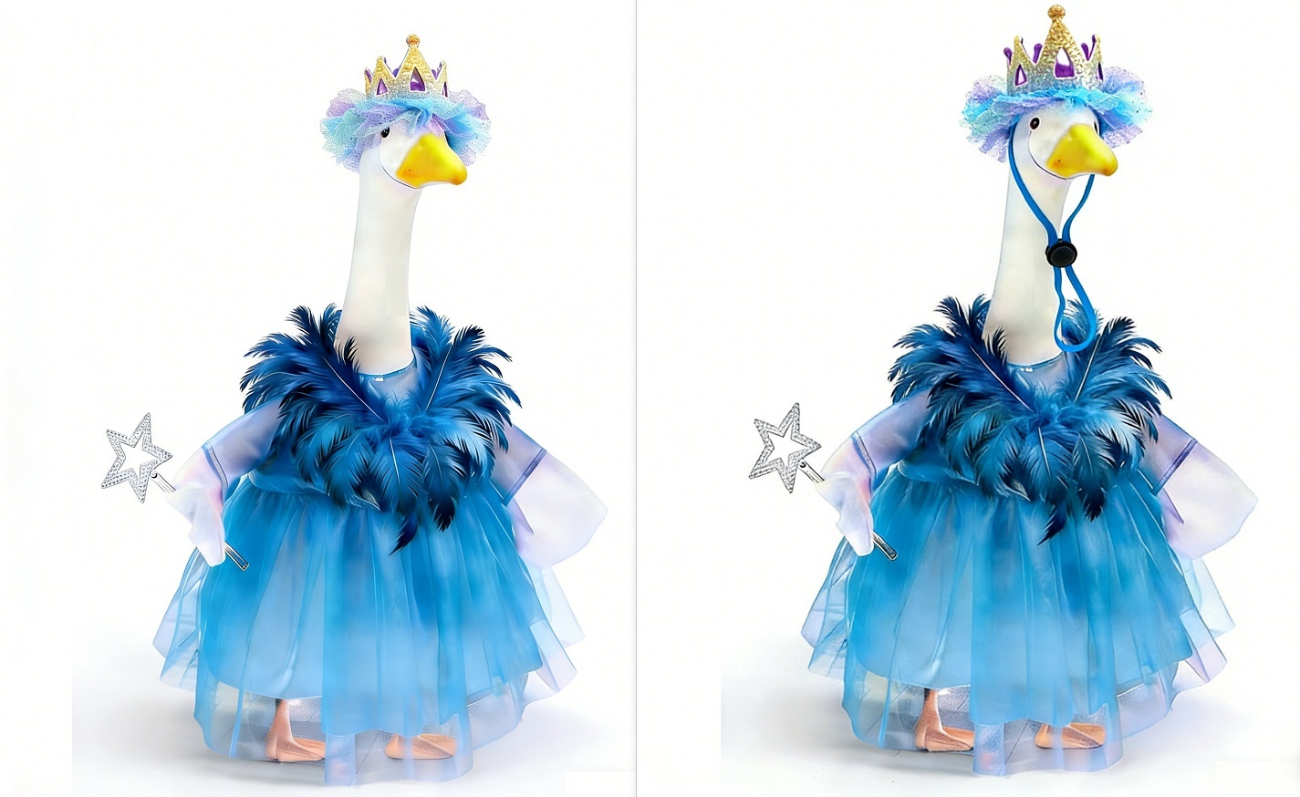 Casual Royal Blue Feather Tulle Tutu Skirt for 23 Inch Porch Goose Statue, All-Season Princess Outfit for Birthday & Baby Shower - Image 5