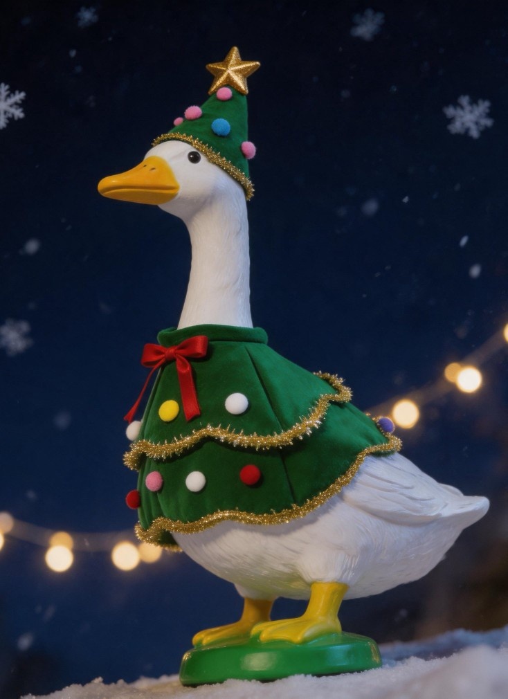 Handmade Dark Green Neoclassical Christmas Tree Skirt Goose Costume, 23 Inch Woven Fabric Porch & Lawn Goose Statue Decor Outfit - Image 2