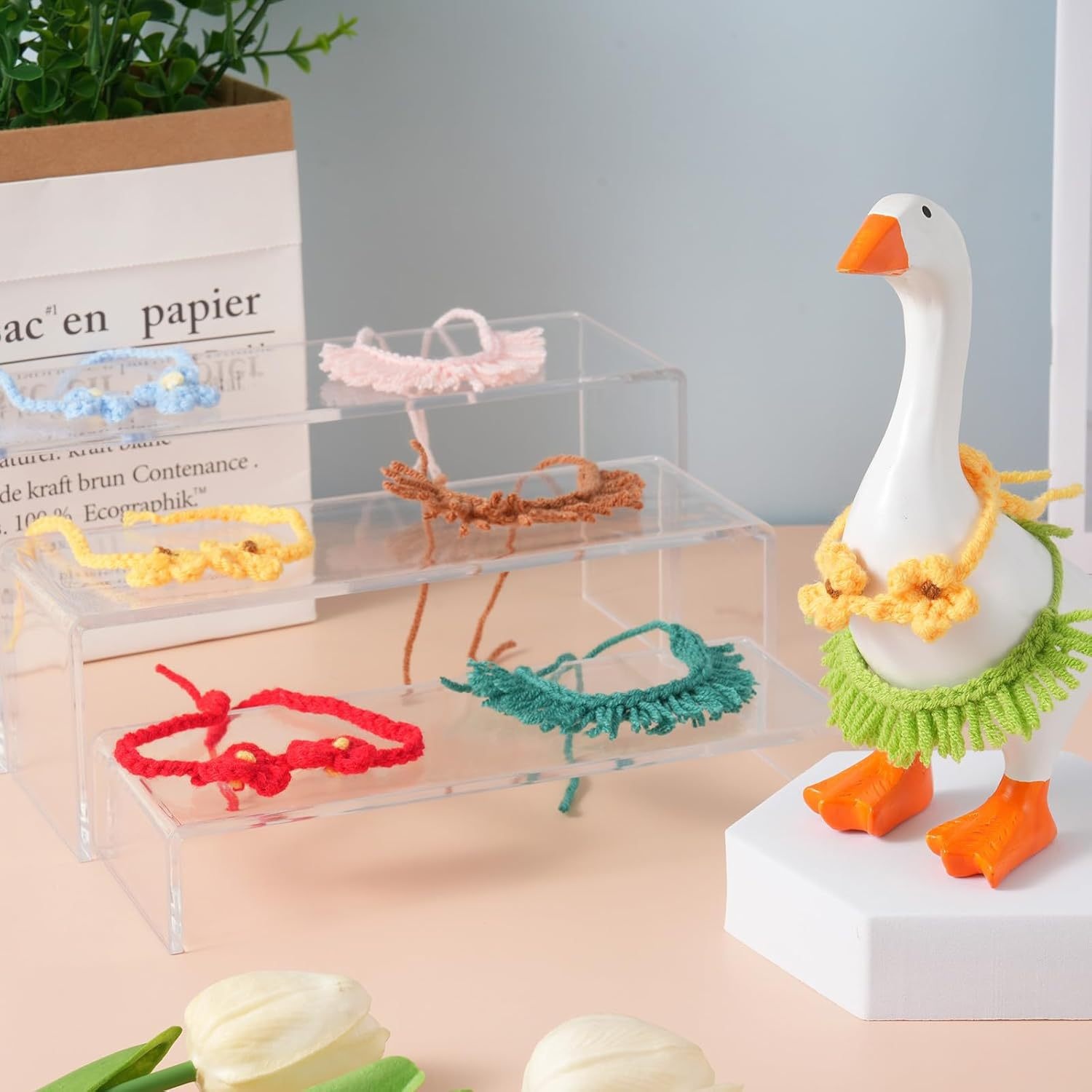 Cute Style Mini Bikini & Shirt Outfit for 7 Inch Tabletop Goose Statue, Four-Season Polyester Hand Woven Decor Set - Image 2