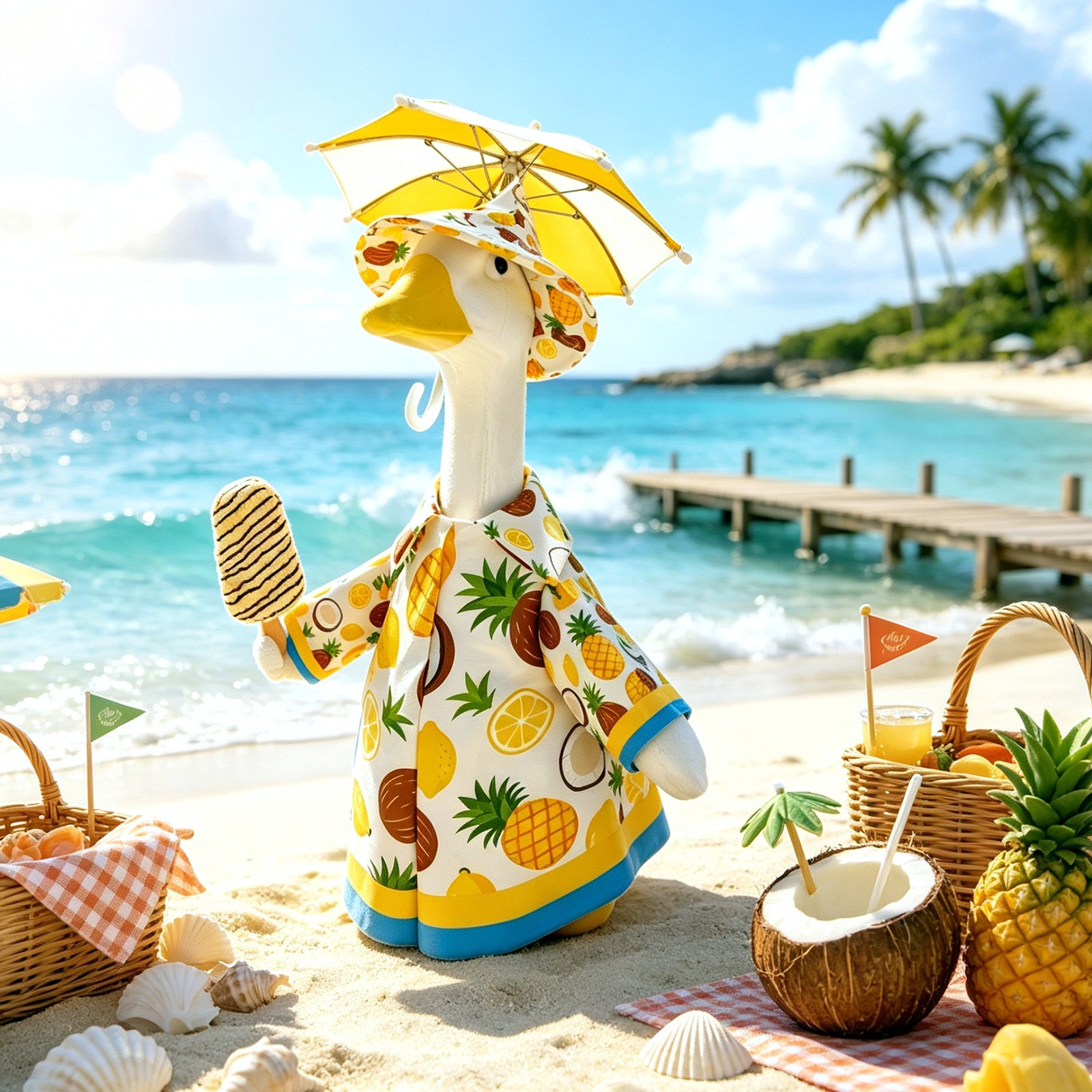 2026 New Casual Summer Vacation Raincoat Costume for 23 Inch Porch Goose Statue, All-Season Yard Decor Outfit - Image 2
