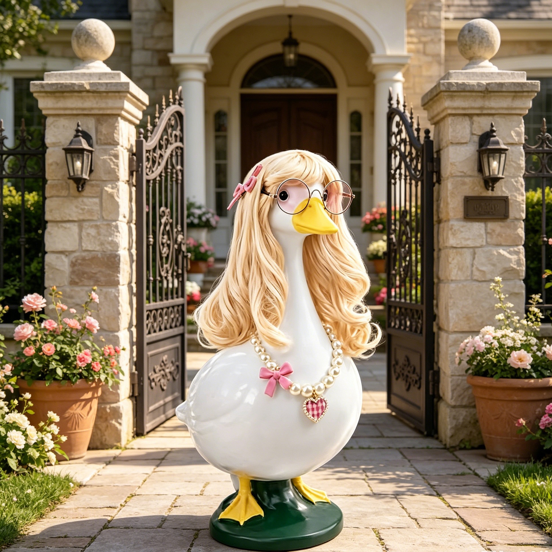 Blonde Princess Porch Goose Costume, Polyester All-Season Decor Outfit for 23 Inch Yard Goose Statue Summer Lawn & Courtyard Display - Image 2