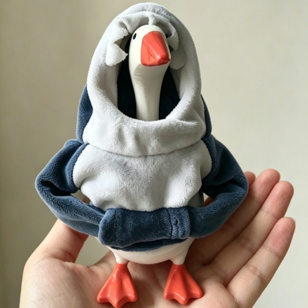 7 Inch Tabletop Goose Plush Shark Hoodie Outfit, Cute Mini Figurine Clothes for Office Desk Decor Statue - Image 2