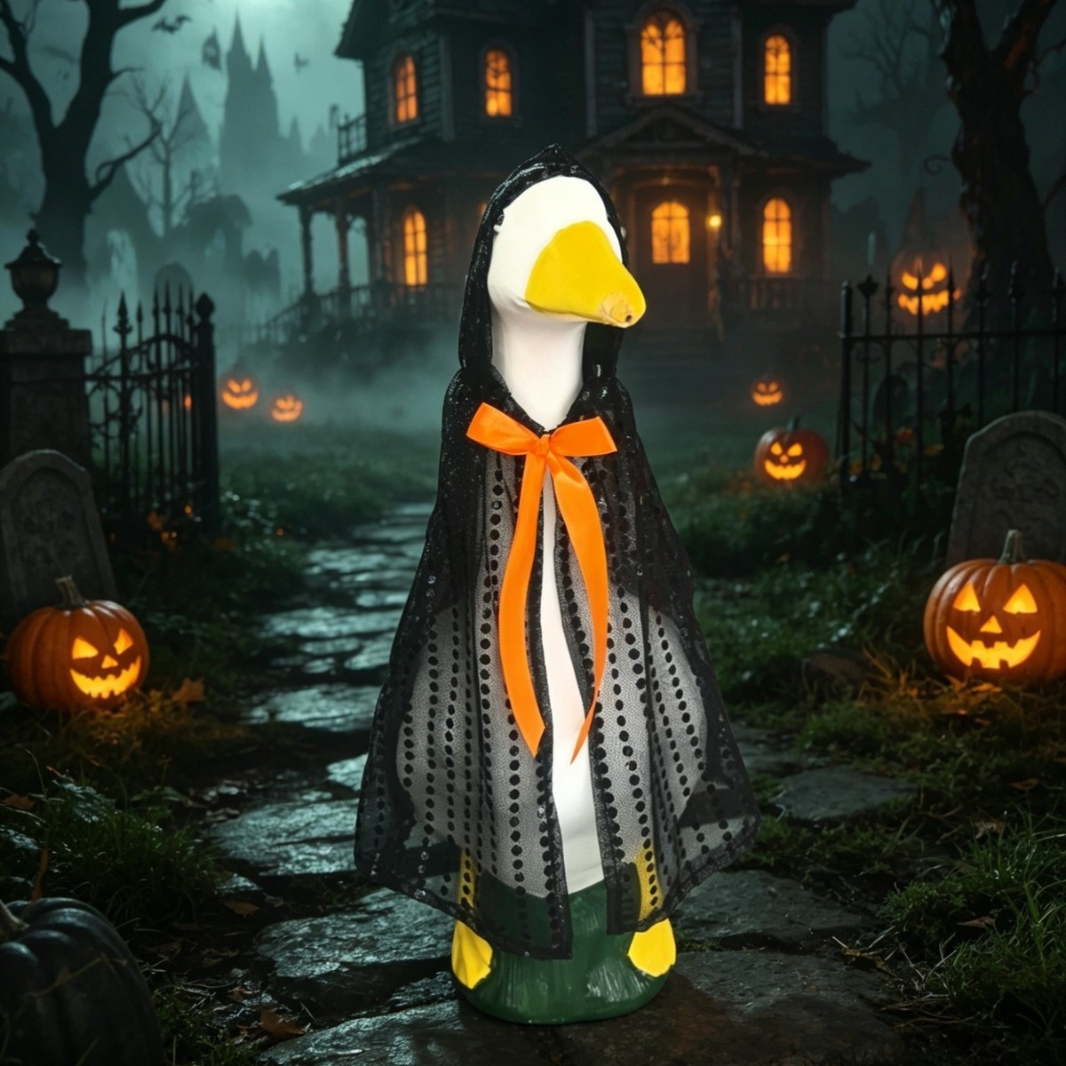 Funny Series Halloween Vampire Bat Cape Costume for 23 Inch Porch Goose Statues, Spooky Party Decor Outfit - Image 2