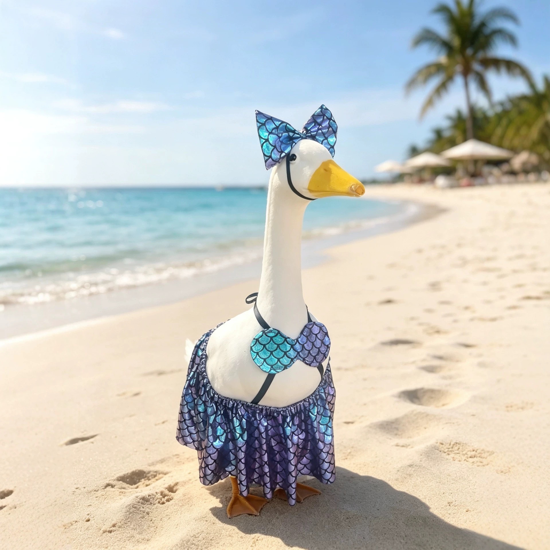 Mermaid Princess Sequined Porch Goose Outfit, Iridescent Fish Scale Beach Party Costume for Yard Goose Statues - Image 2