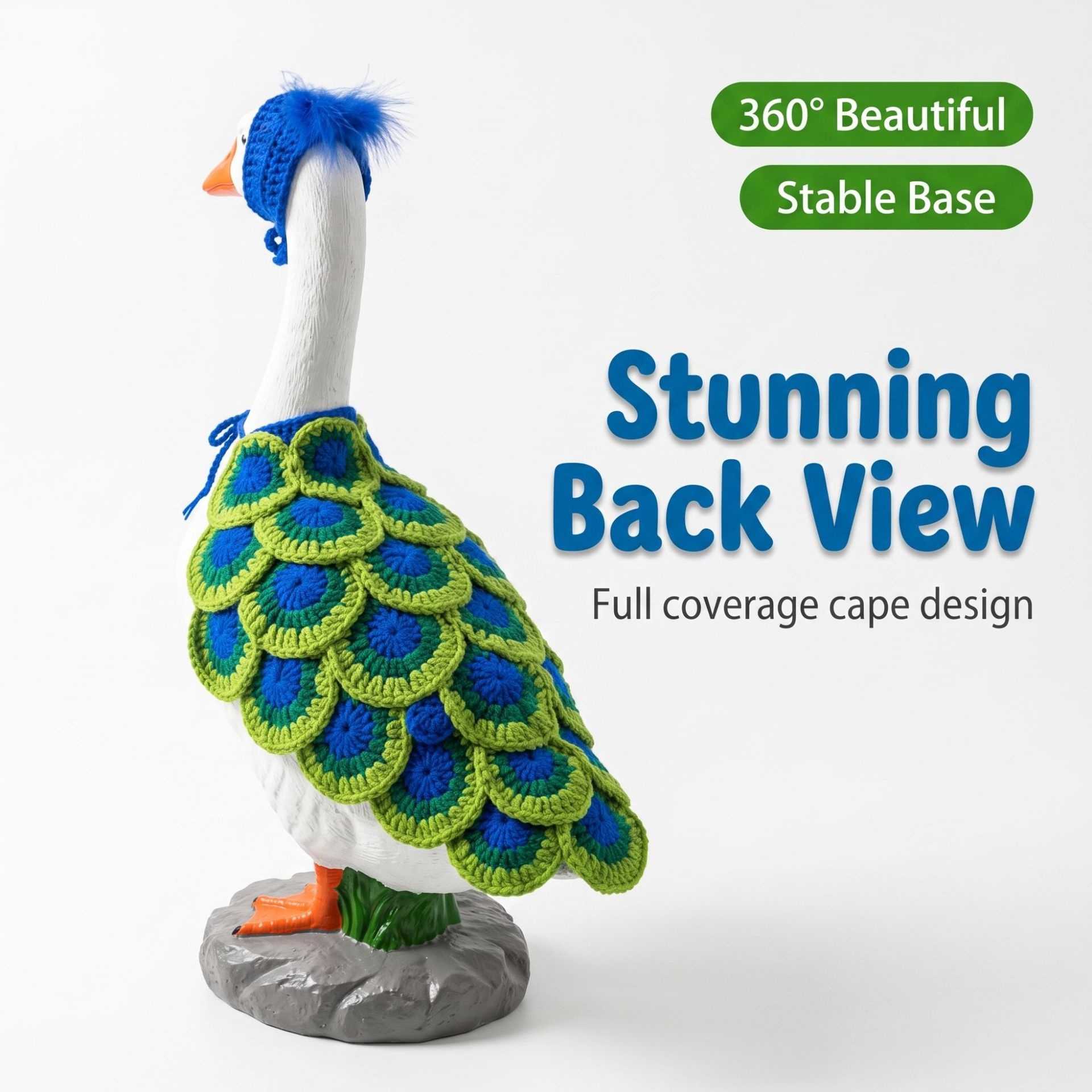 Jungle Peacock Costume for 17-23 Inch Porch Goose Statues, Green Simple Style Lawn Goose Summer Decor Outfit - Image 2