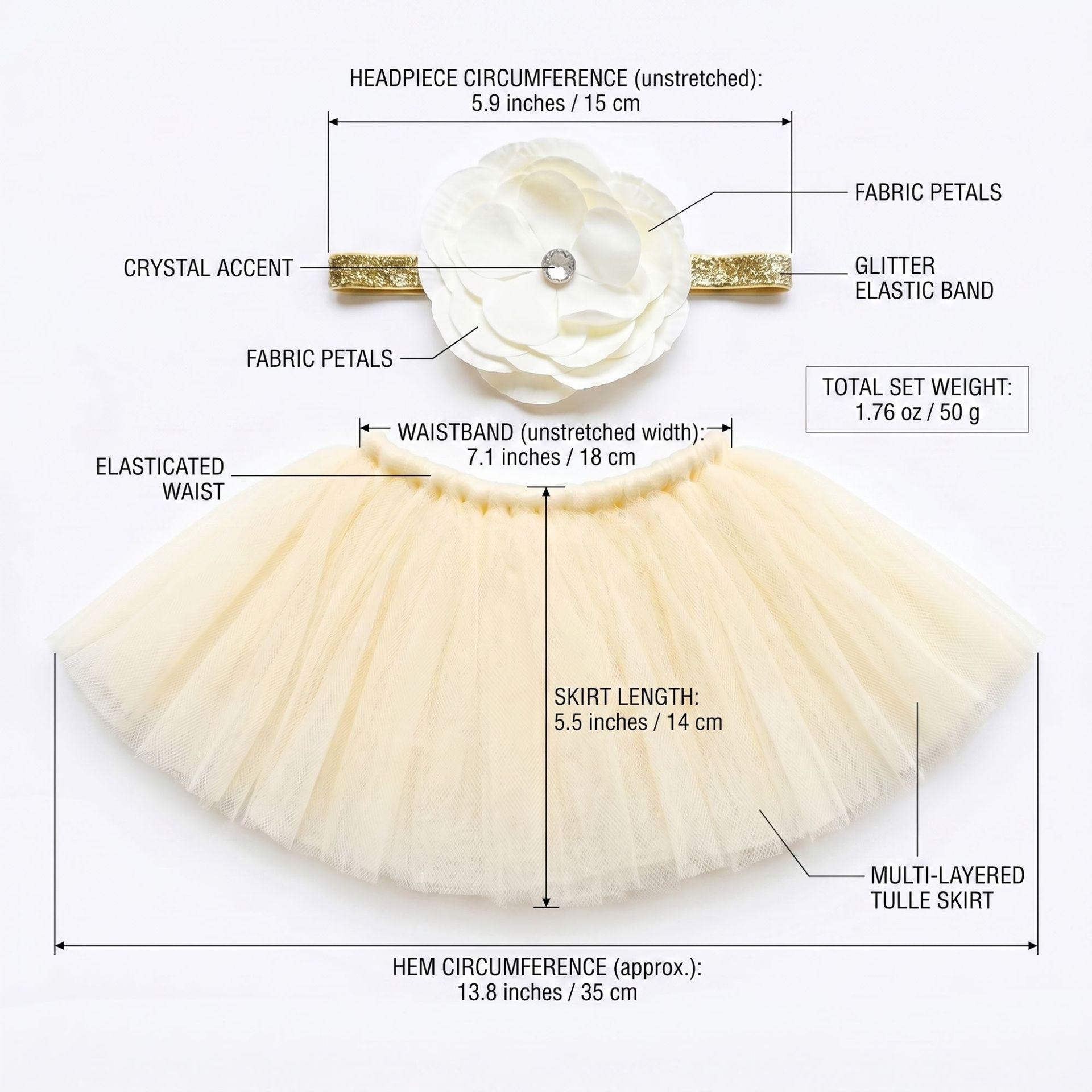 23 Inch Porch Goose Tulle Tutu Skirt Set, Decorative Headpiece & Fluffy Gauze Outfit for Garden Lawn Yard Goose Statue Decor - Image 2
