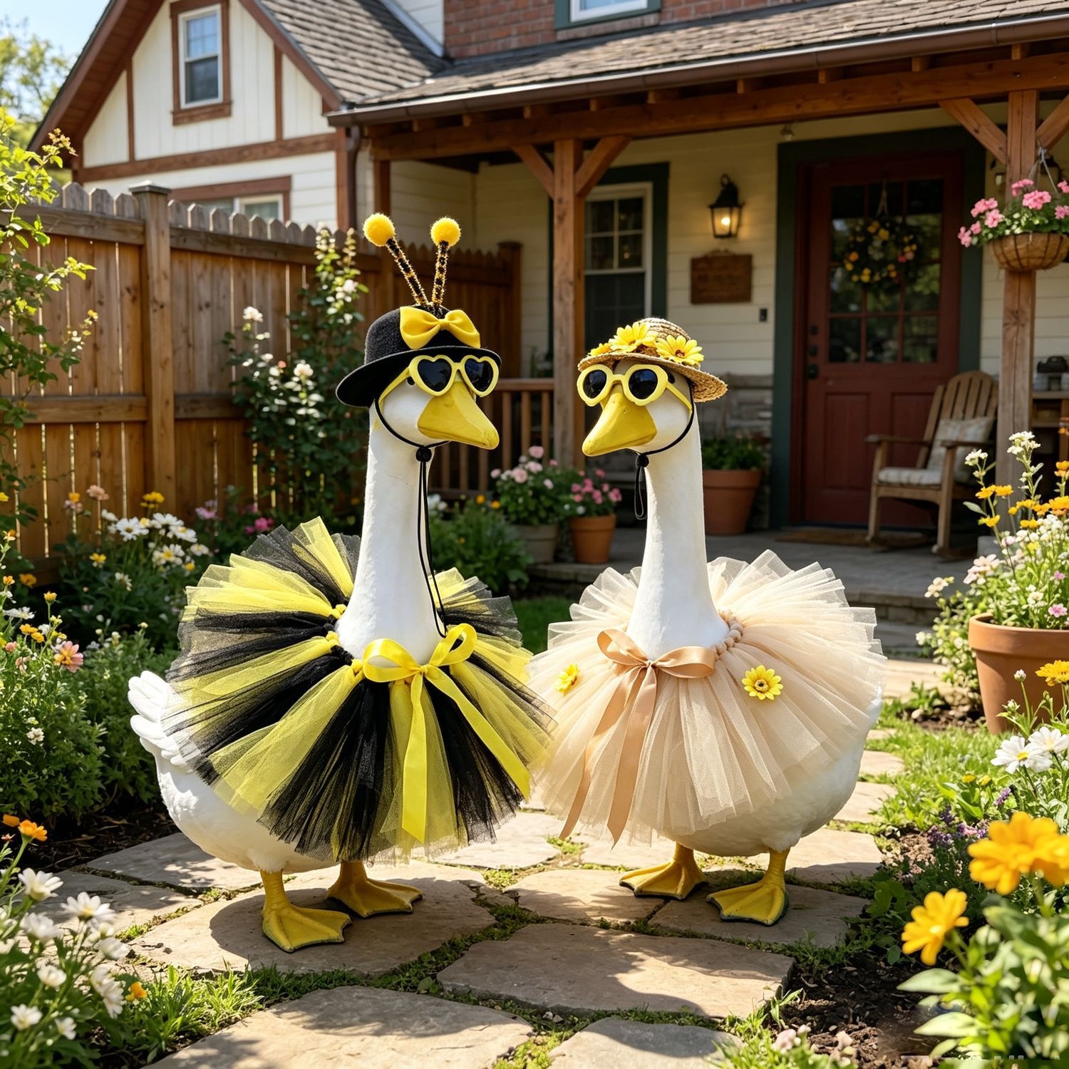 2026 New Mesh Porch Goose Skirt, Bee & Floral Style Outfit for 23 Inch Cement Yard Goose - Image 2