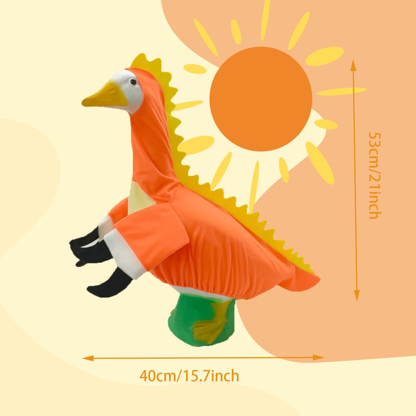 Handmade Pastoral Dinosaur Porch Goose Outfits, Wearable Cloth Outfit in Green & Orange for 23 Inch Yard Goose Statue - Image 5