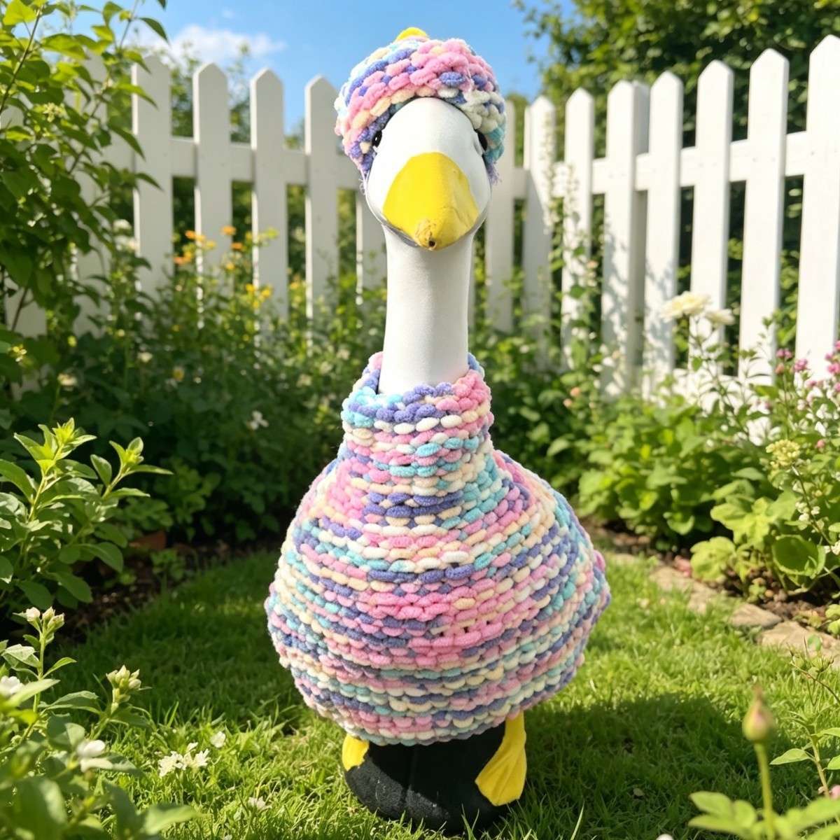 Hand Knitted Colorful Yarn Outfit for Porch Goose Statues, Soft Plush Knit Clothes Fit 7 Inch & 23 Inch Yard Goose Figurines - Image 5