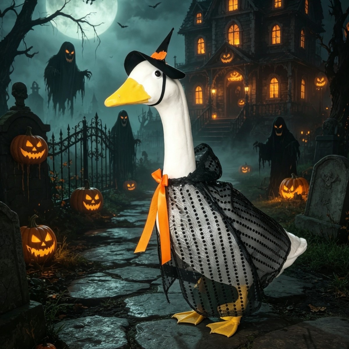Funny Series Halloween Vampire Bat Cape Costume for 23 Inch Porch Goose Statues, Spooky Party Decor Outfit - Image 5