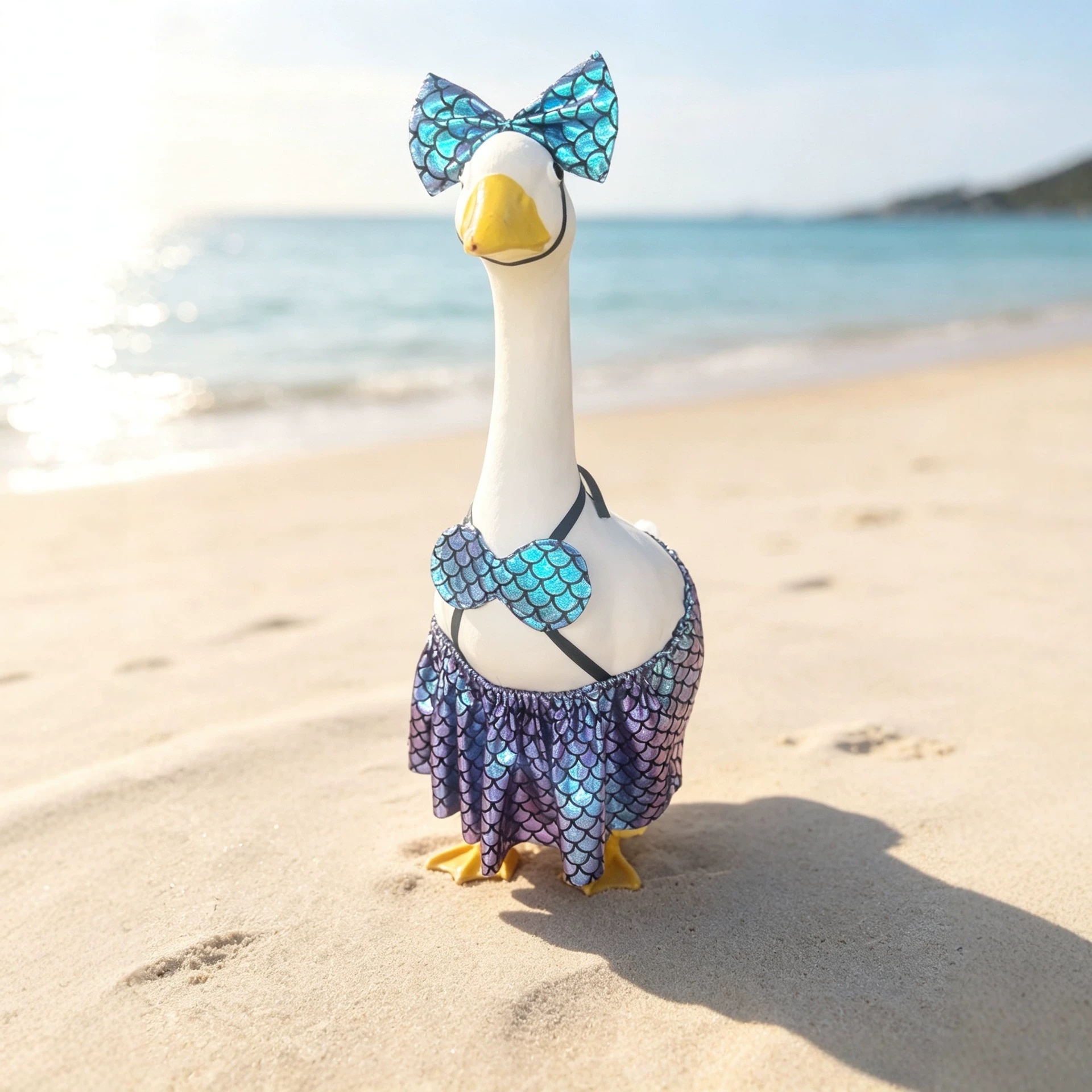 Mermaid Princess Sequined Porch Goose Outfit, Iridescent Fish Scale Beach Party Costume for Yard Goose Statues - Image 5