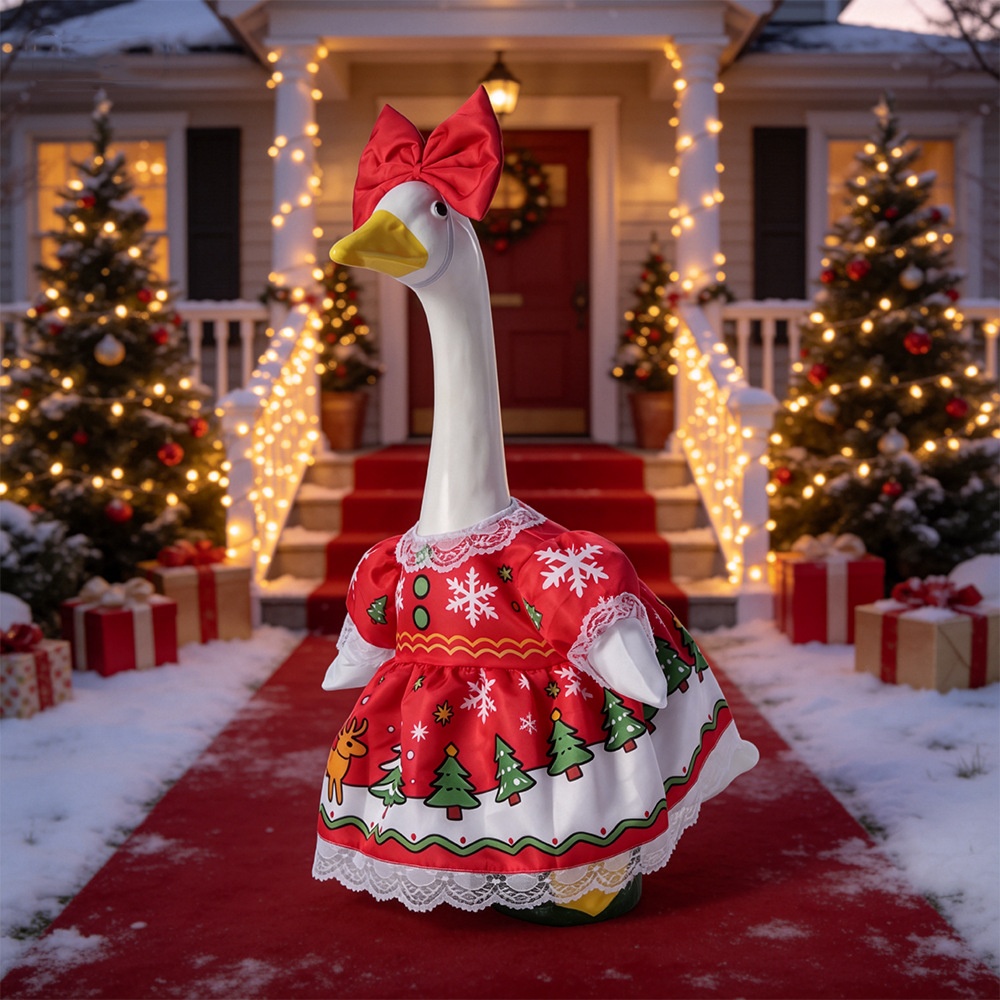 European Style Christmas Skirt Costume Set, All-Season Transform Outfit for 23 Inch Large White Porch Goose Statue - Image 5