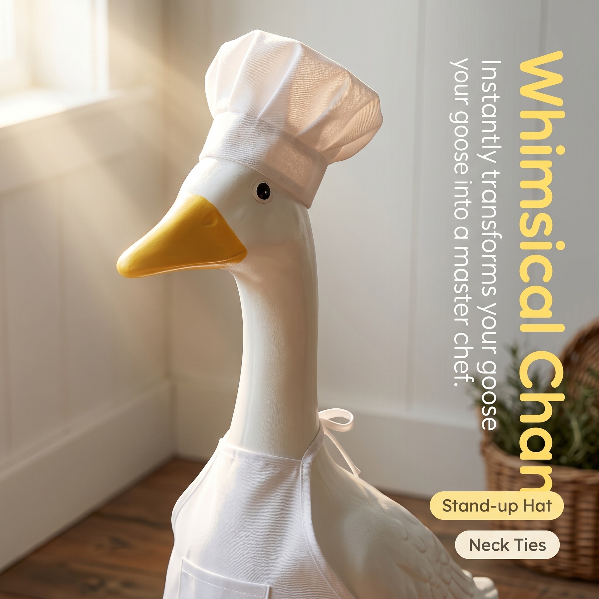 Chef Costume Set for 23 Inch Porch Goose Statues, Hat & Apron Garden Lawn Goose Decor Outfit - Image 5