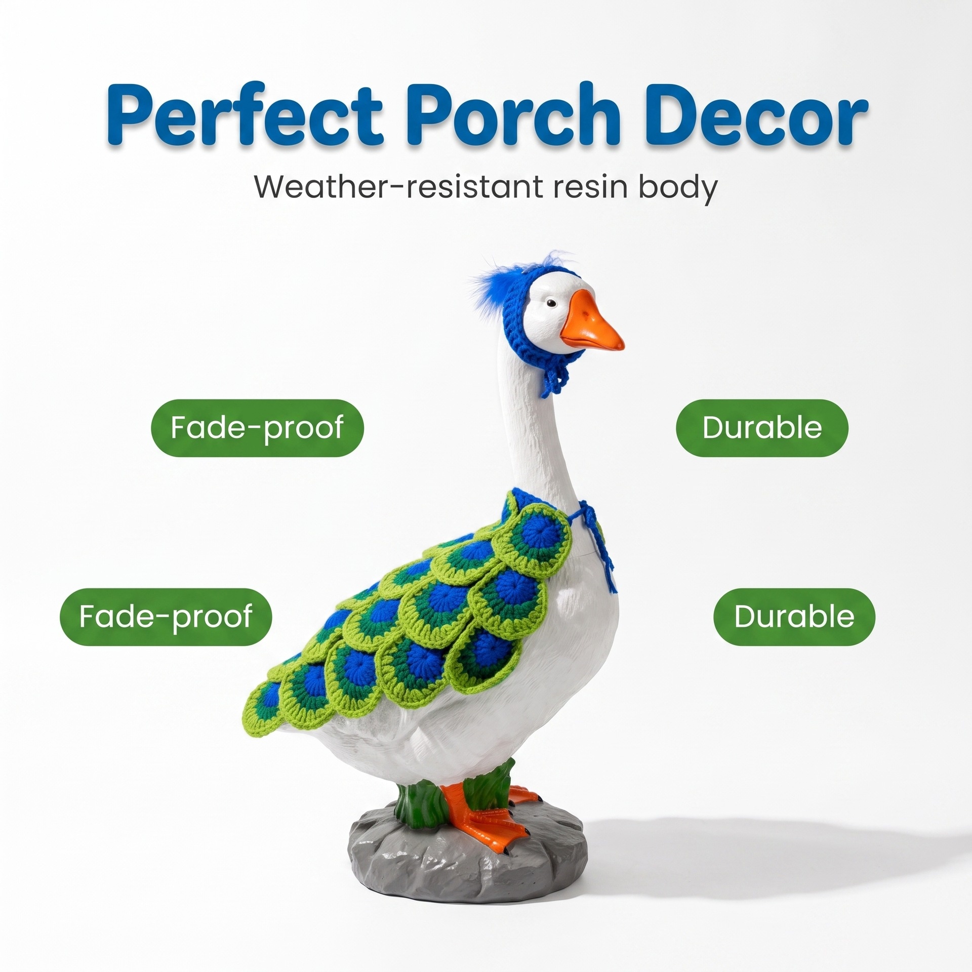 Jungle Peacock Costume for 17-23 Inch Porch Goose Statues, Green Simple Style Lawn Goose Summer Decor Outfit - Image 5