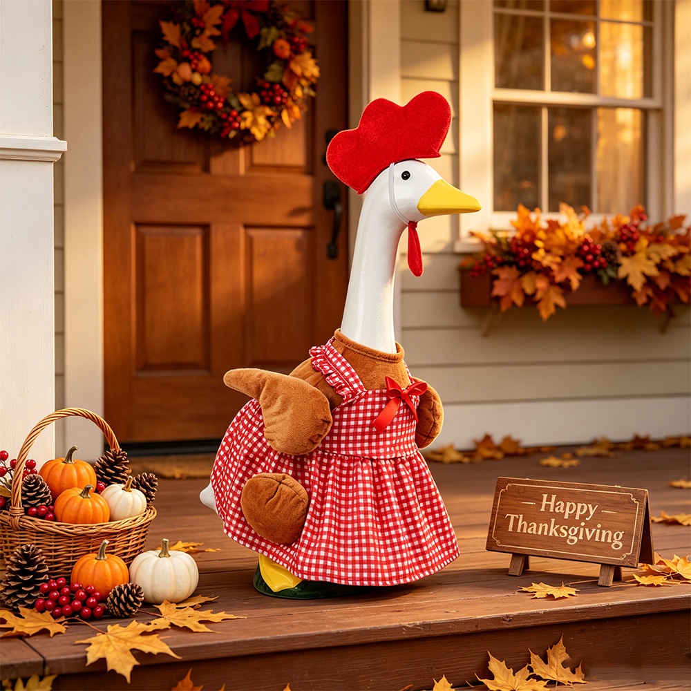 European Style Thanksgiving Turkey Skirt Costume, One-Size All-Season Transform Outfit for 23 Inch Large White Porch Goose - Image 5